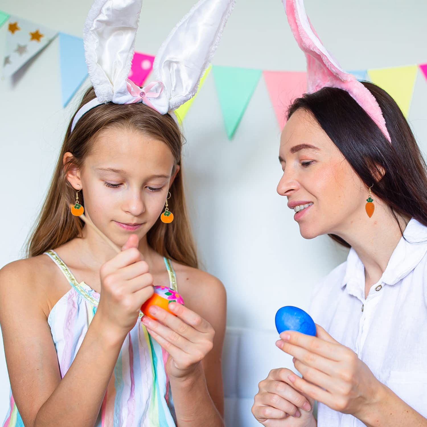 16 Pairs Easter Bunny Carrot Earrings for Women - Orange Dangle Hoop Earrings, Cute Easter Party Decorations & Gifts - Perfect for Easter Celebrations, Spring Festivals & Costume Accessories