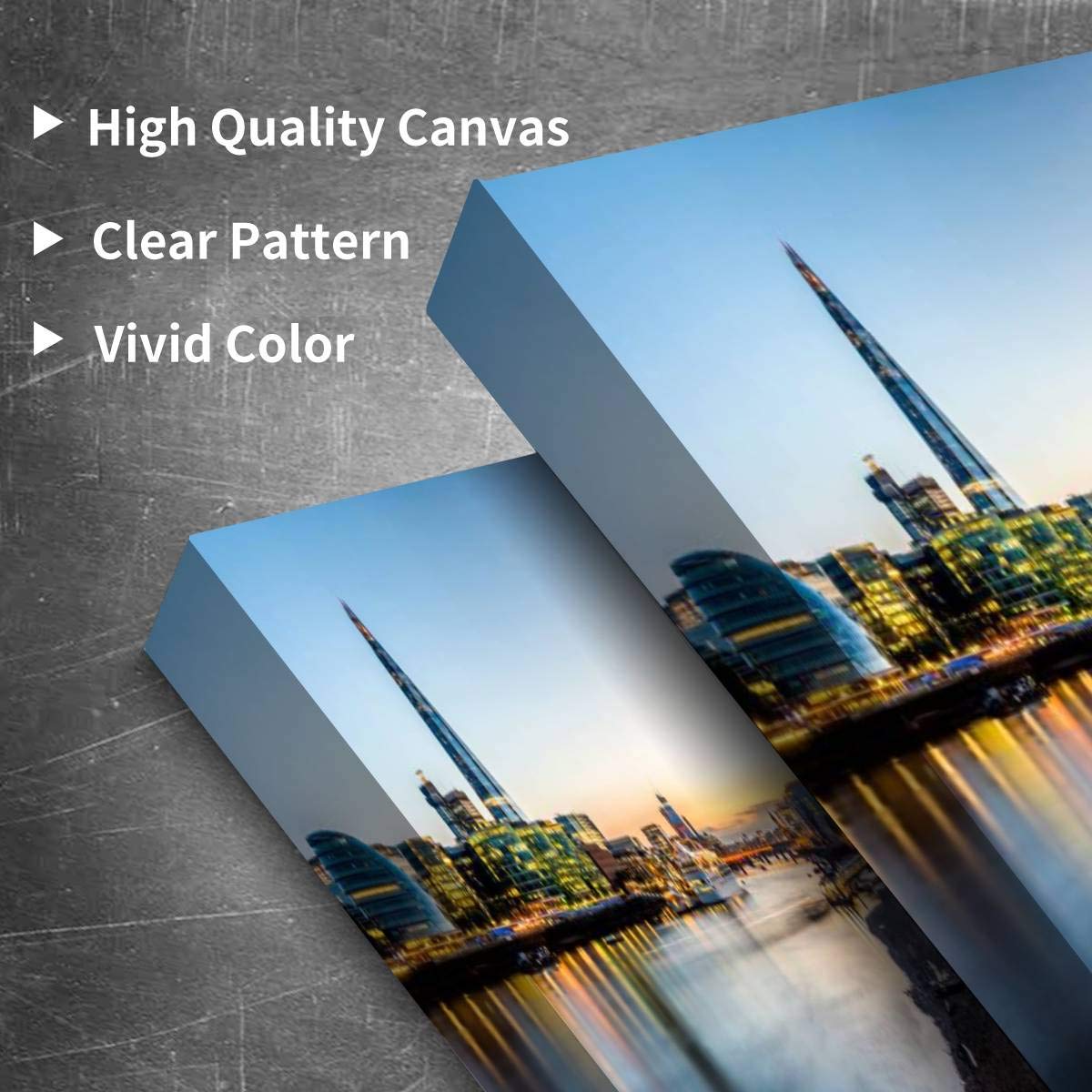 Blaverr Financial District London The Shard Gherkin Dusk Skyline Canvas Wall Art - 3 Panel Modern Painting for Living Room & Bedroom Decor - Stretched Framed Ready to Hang Home Office Wall Decor - Perfect for Apartments, Hotels & Office Spaces