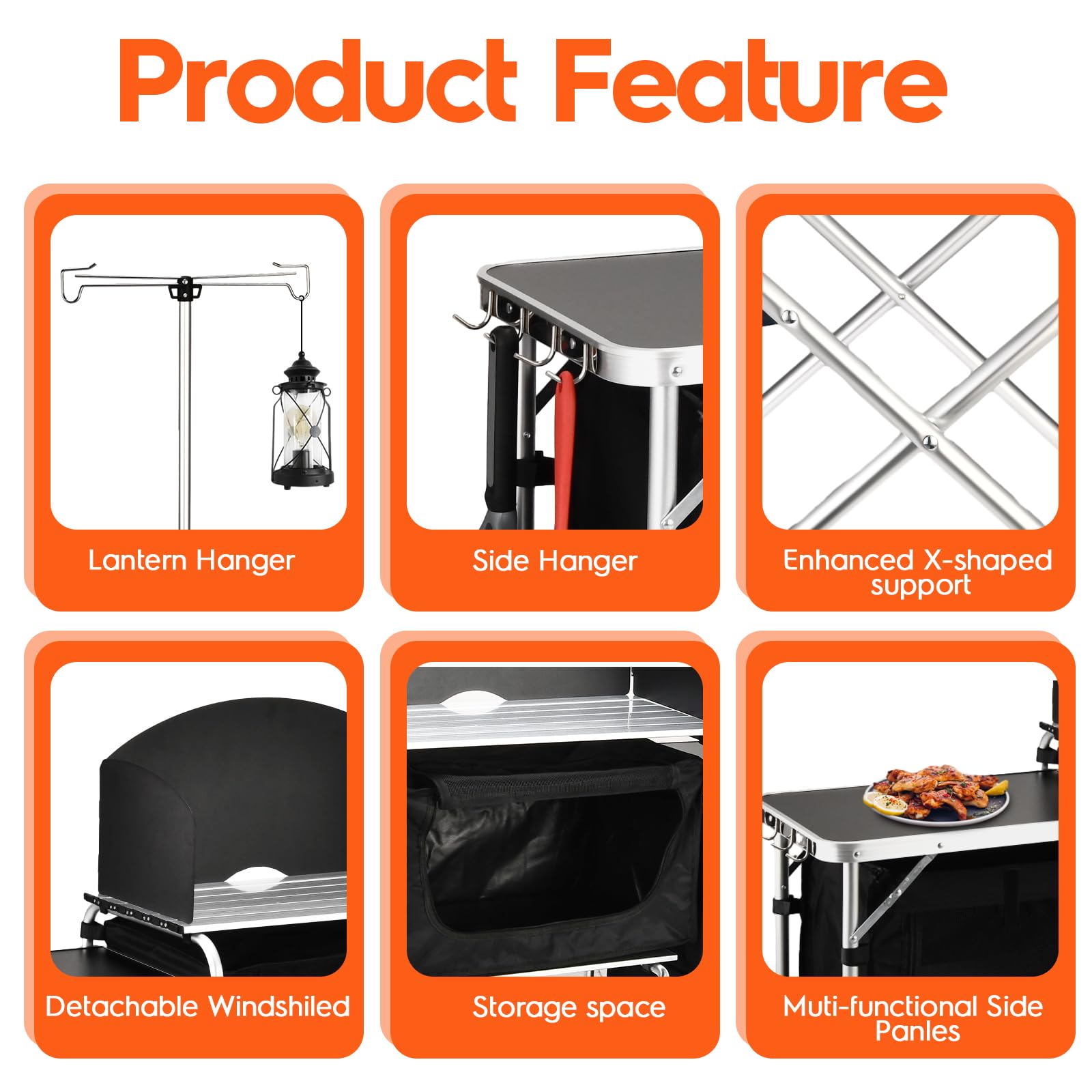 Portable Folding Camping Table with Storage Bag - 3-in-1 Outdoor Kitchen Station with Windshield & Storage Cupboards - Perfect for Camping, BBQ, Picnic, Backpacking & Outdoor Cooking Adventures