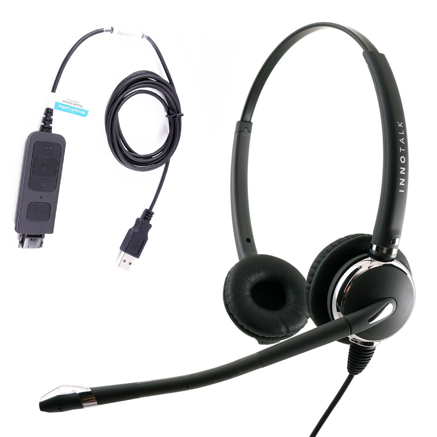 Best Noise Cancelling USB Headset with Mic for MS Lync, Skype, Cisco Jabber & Avaya One-X - Plug & Play USB Technology, Plantronics QD Compatible - Perfect for Remote Work, Call Centers & Online Meetings
