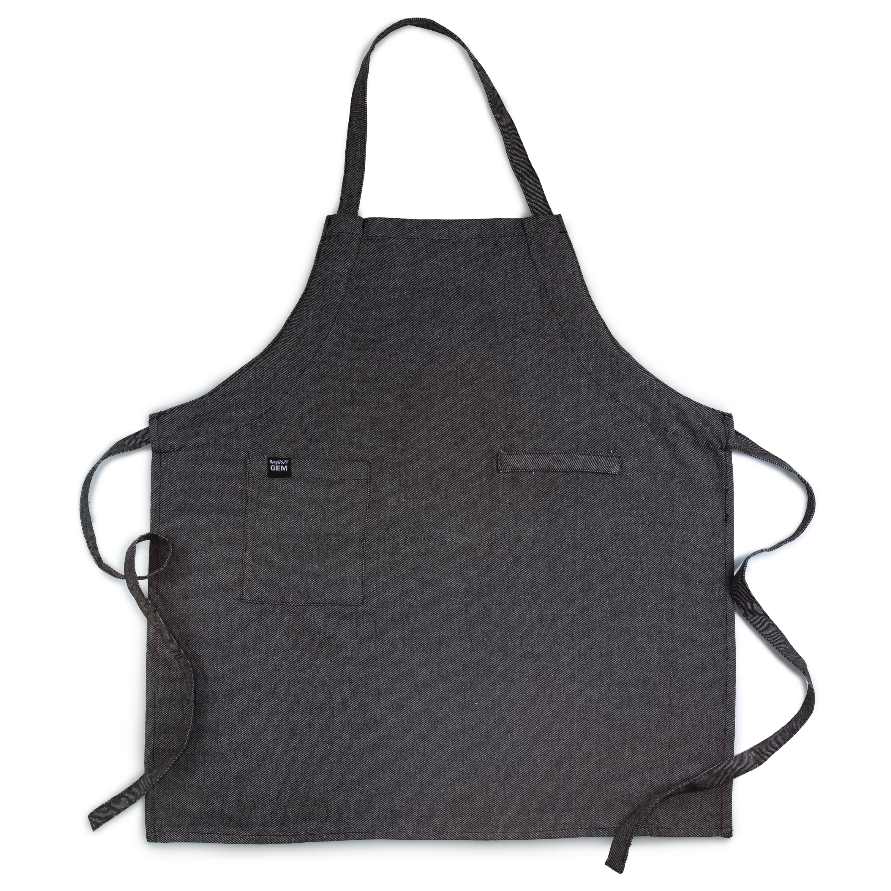 BergHOFF GEM 100% Cotton BBQ Apron for Men & Women - Black Denim Look - Adjustable Neck Strap & Waist Ties - Perfect for Grilling, Cooking, Camping & Outdoor Activities