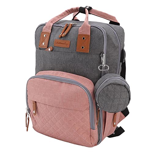 Large 20L Waterproof Diaper Backpack for Moms - Durable Double Shoulder Baby Bag with Multiple Pockets (Grey/Pink) - Perfect for Outdoor Travel, Park Visits & Family Day Trips