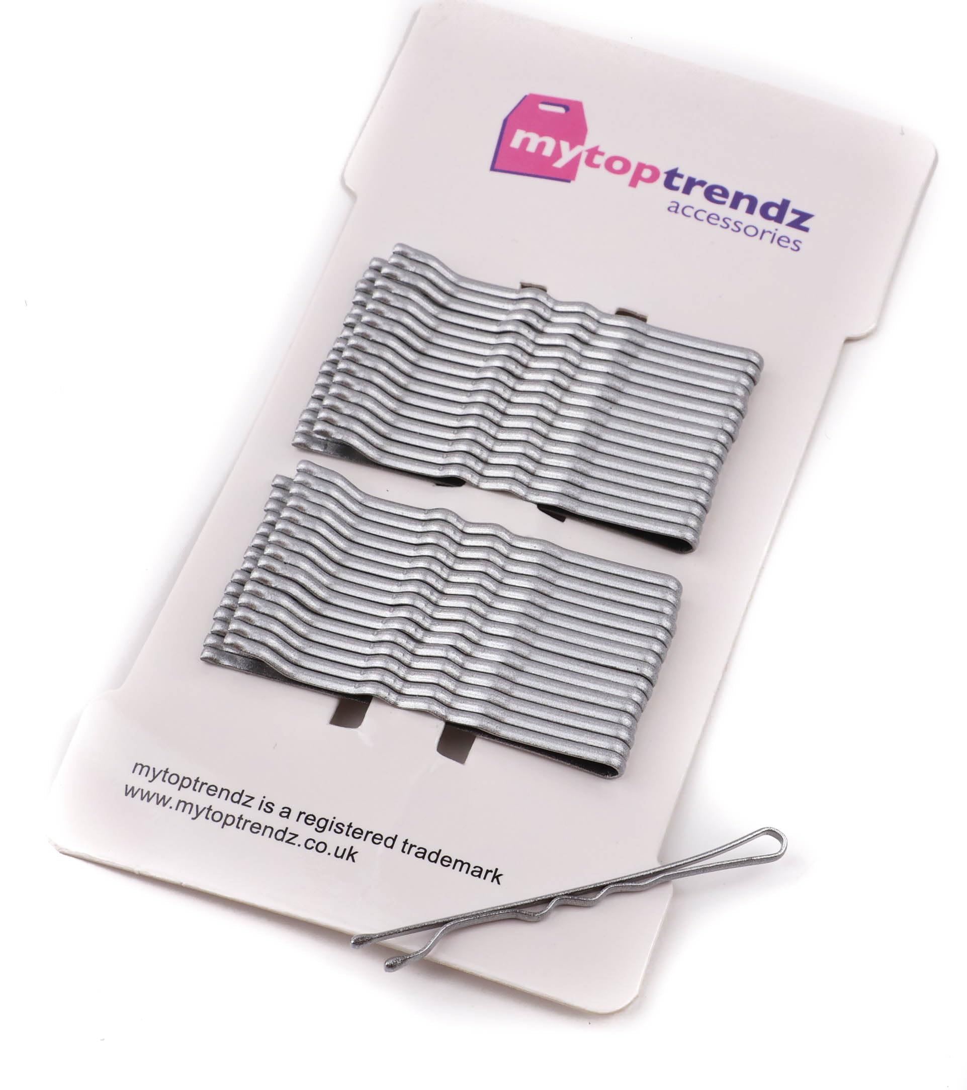 Mytoptrendz® 32 Pcs Bobby Pins - Wavy Grips Hair Clips for Women & Girls, Silver Kirby Slides Hair Accessories for Styling, Braiding & Updos - Perfect for Weddings, Parties & Everyday Use