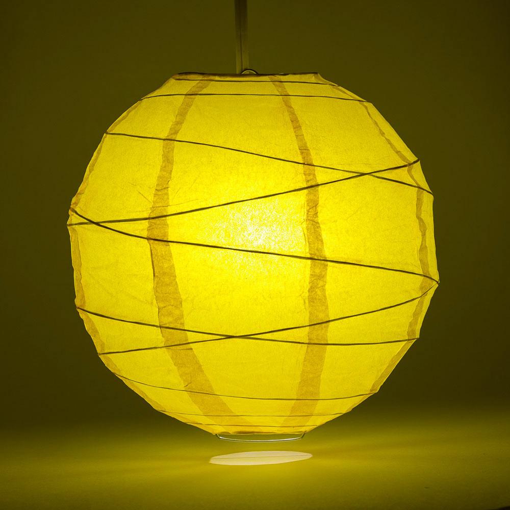 16 Inch Yellow Round Paper Lantern with Crisscross Ribbing - Chinese Style Hanging Decor for Wedding, Party & Home Celebration - Perfect for Asian Festivals, Baby Showers and Indoor/Outdoor Events