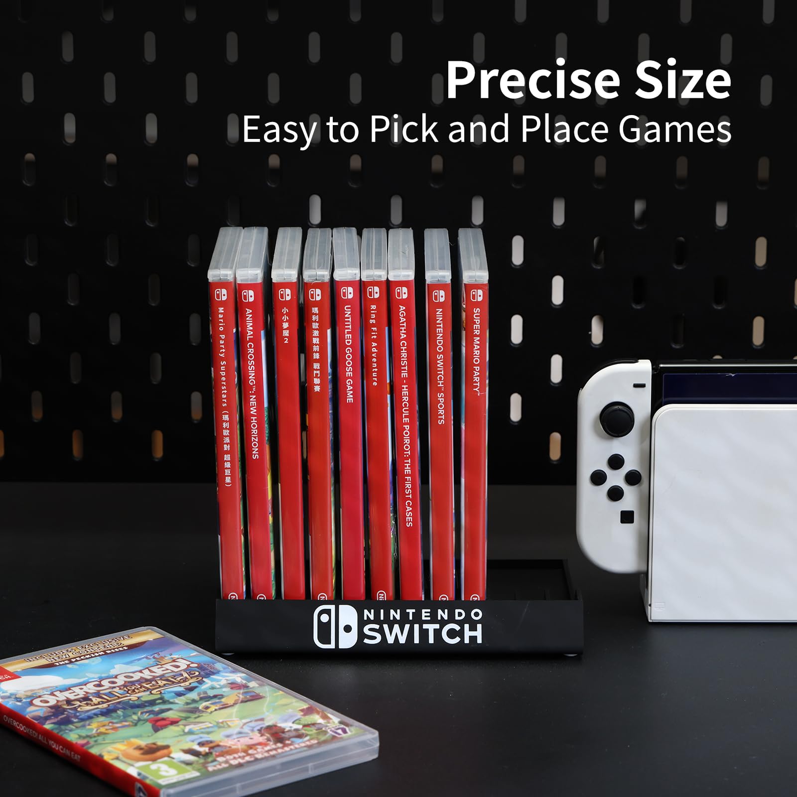 Nintendo Switch Game Holder - 12-Slot Game Case Organizer with Stand & Brackets for Switch Games, Cards, and Disks - Black - Perfect for Gaming Setup and Storage Organization