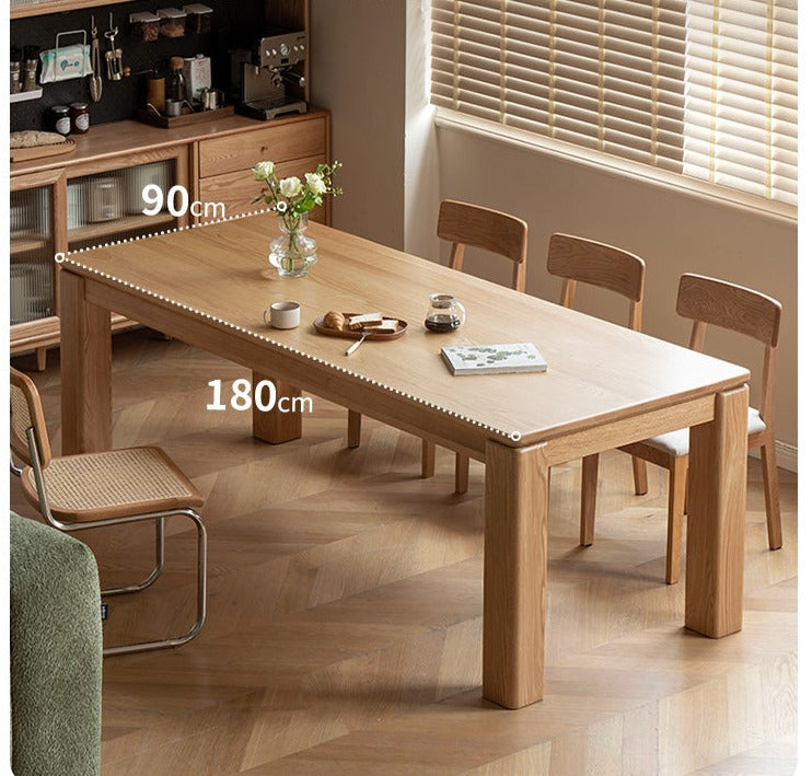 Solid Oak Wood Dining Table with Thick Legs - Rustic Farmhouse Style for Kitchen, Dining Room & Home Decor