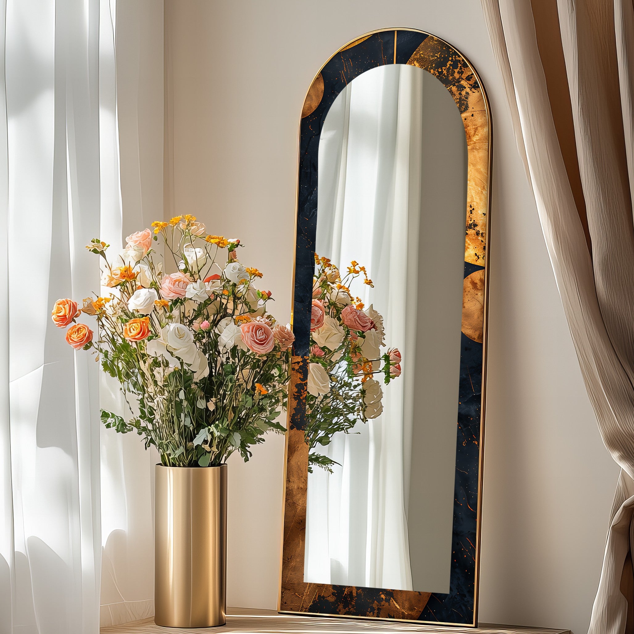 Black and Gold Marble Full Length Floor Mirror - Elegant Standing Mirror for Bedroom, Living Room, or Entryway Decor