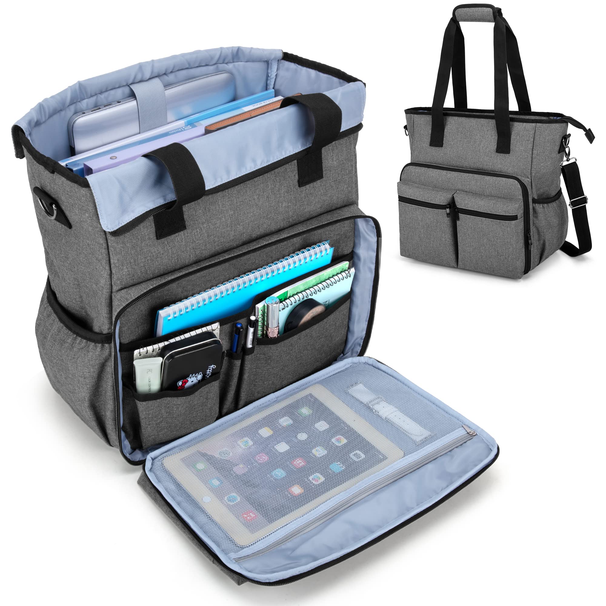 BAFASO Car Front Seat Organizer with Laptop Sleeve & Adjustable Shoulder Strap - Gray Auto Storage Organizer for Office Commute, Road Trips & Travel Accessories