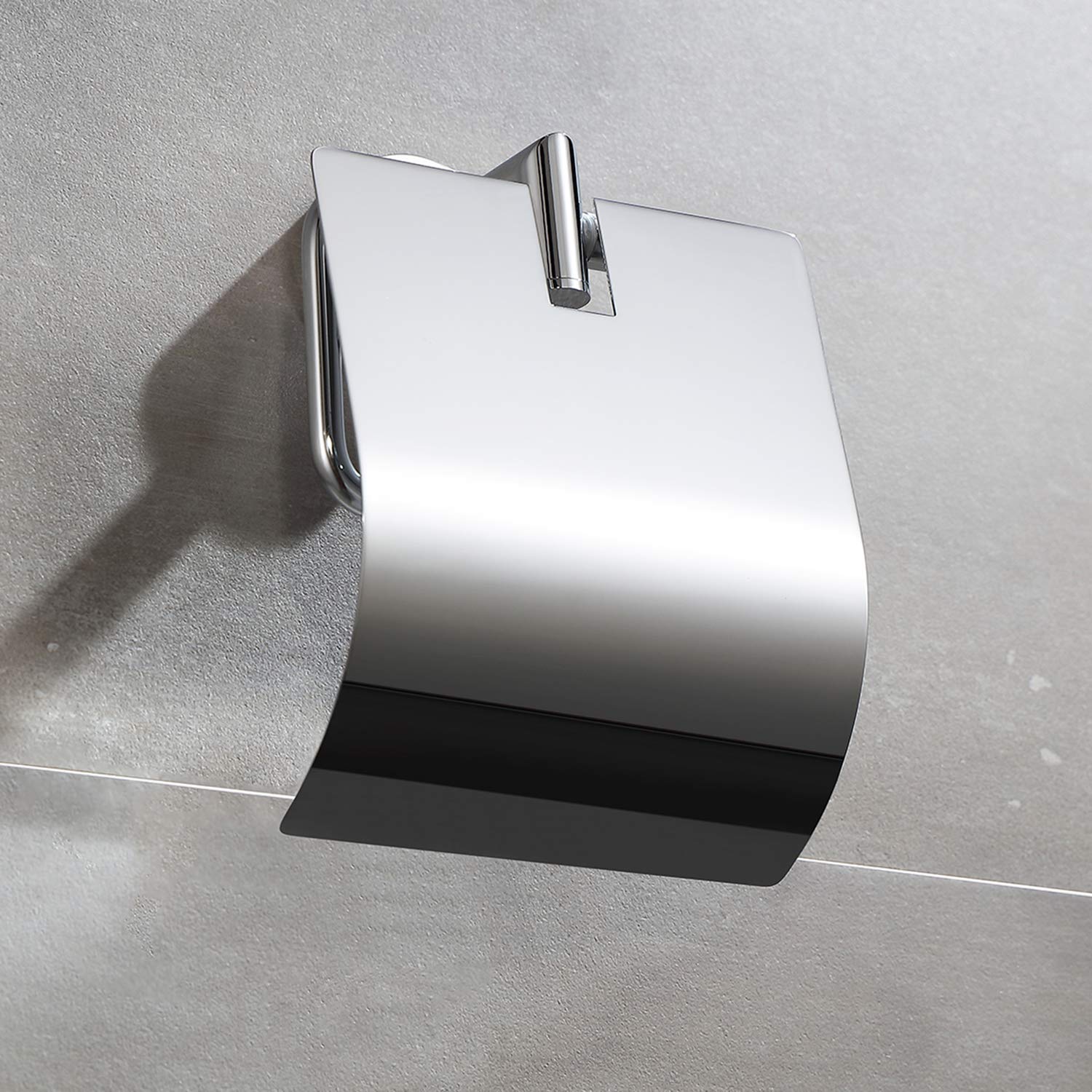 Modern Toilet Paper Holder with Cover - Wall Mounted Bathroom Tissue Roll Holder in Chrome & Brass Finishes (Leo Series 077040-CR) - Perfect for Contemporary Home & Luxury Hotel Bathrooms
