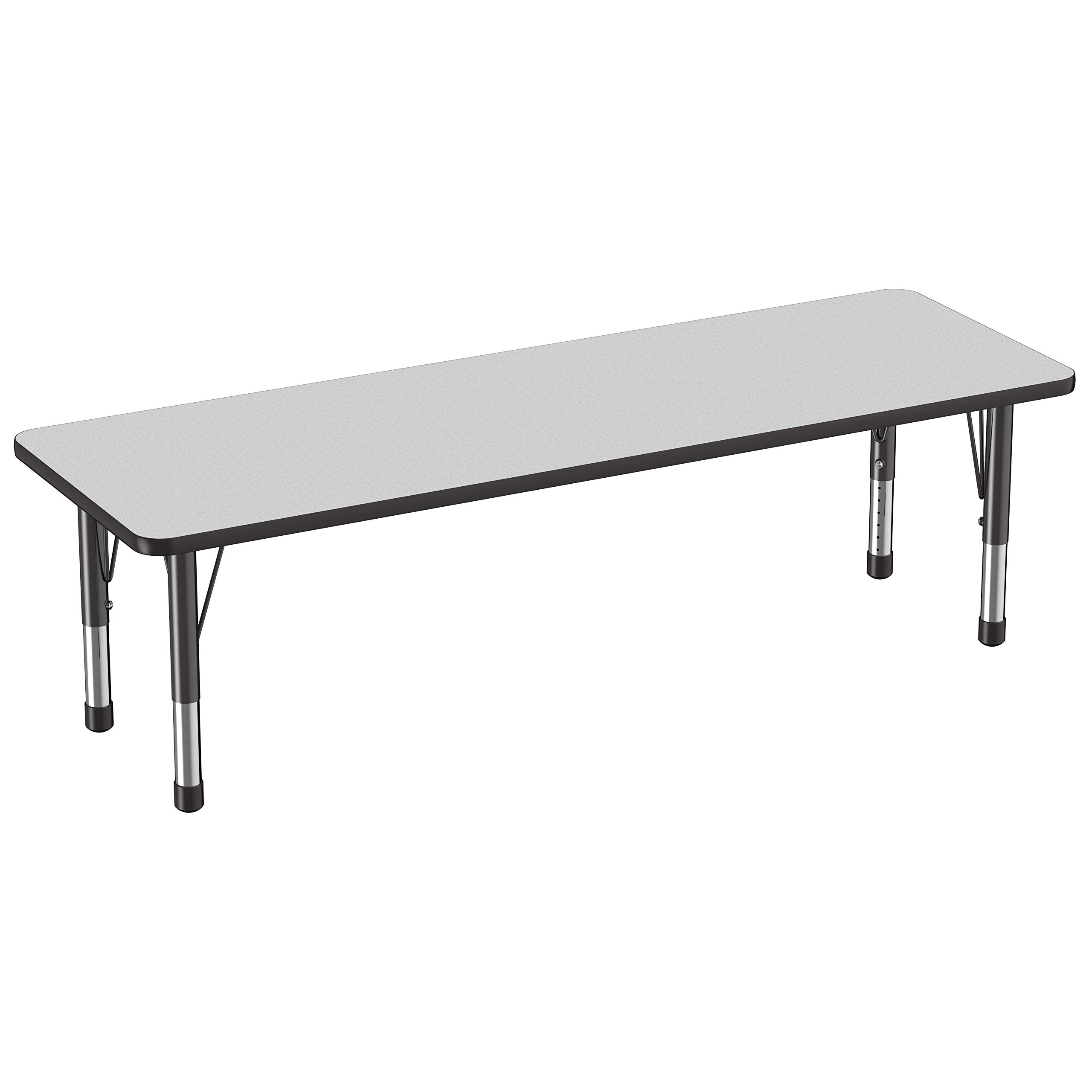 FDP Adjustable Height Kids Activity Table 24x72 Inch - Rectangle School & Classroom Table for Toddlers with Chunky Legs, Gray Top & Black Edge - Perfect for Preschool, Daycare & Home Learning