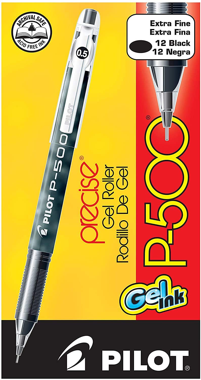 PILOT Precise P-500 Extra Fine Point Gel Ink Rolling Ball Pens - 12 Pack (38600) - Black Ink for Writing, Note Taking & Office Work - Smooth & Precise for Students, Professionals & Artists