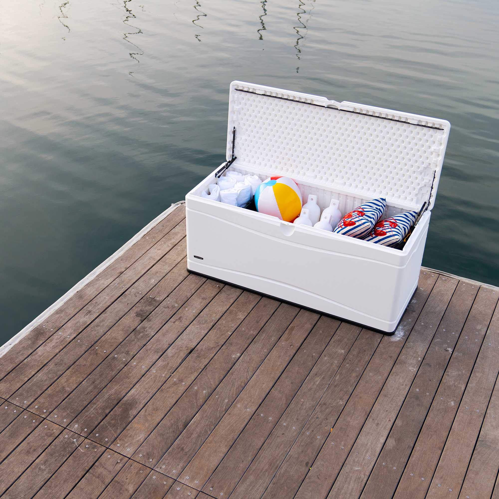 Lifetime 60348 130 Gallon Marine Dock Deck Box in Arctic White – Perfect for Outdoor Storage, Boat Docks, and Patio Organization