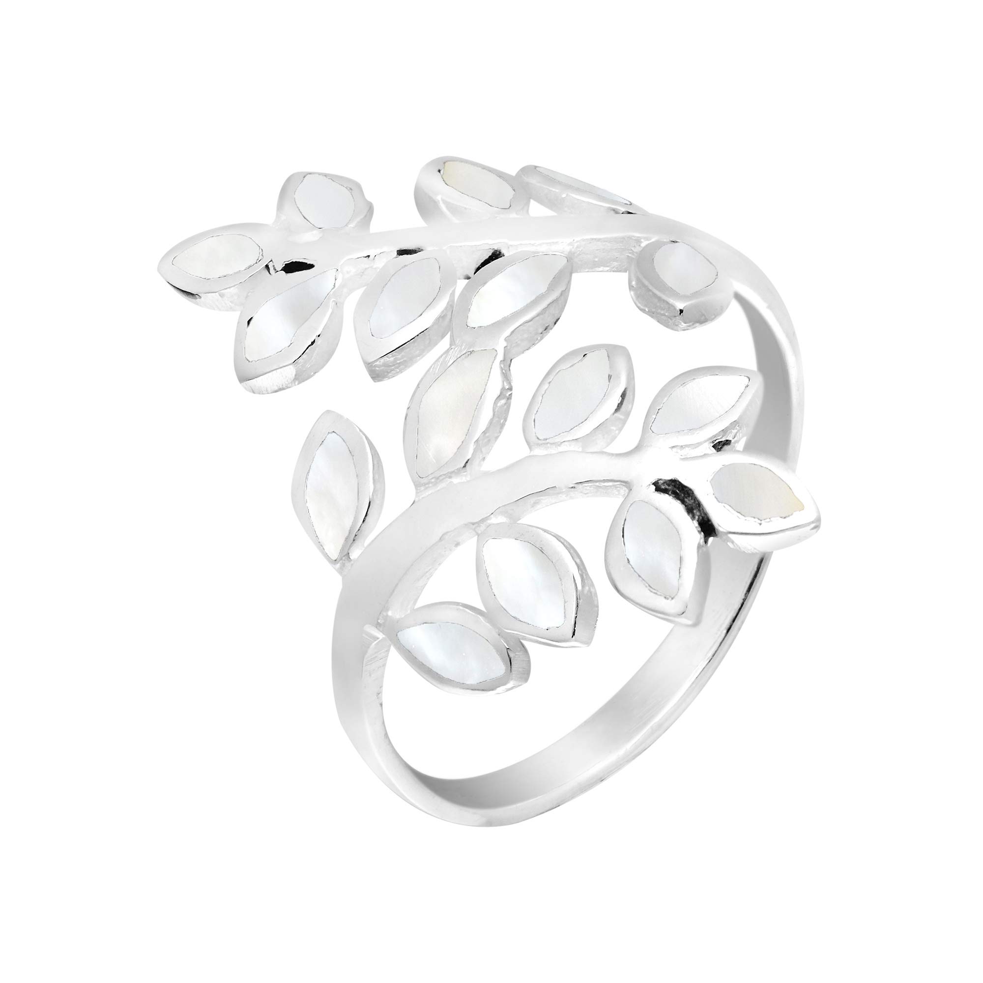 Aeravida Peaceful Olive Branch .925 Sterling Silver White Mother of Pearl Inlay Wrap Ring for Women | Elegant Wedding, Engagement & Everyday Jewelry | Comfort Fit Adjustable Ring | Perfect Gift for Daughter, Wife & Loved Ones (Sizes 5-9) | Ideal for Office, Date Night & Special Occasions