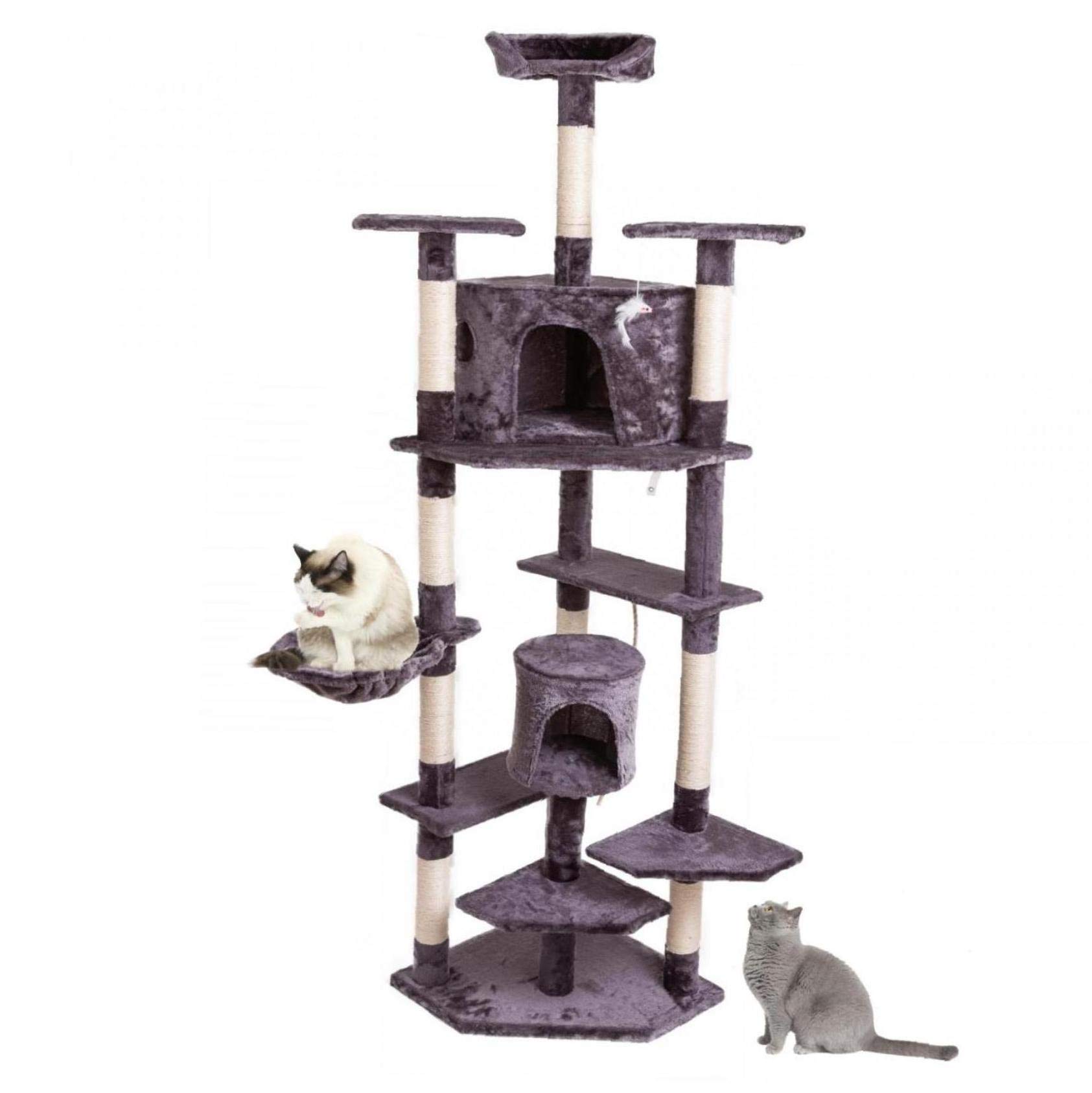 NAISICORE 80-Inch Gray Cat Condo Tree Tower - Sturdy Climbing & Scratching Post for Indoor Cats - Multi-Level Playhouse with Perches & Hideouts - Perfect for Small Spaces & Pet Playtime