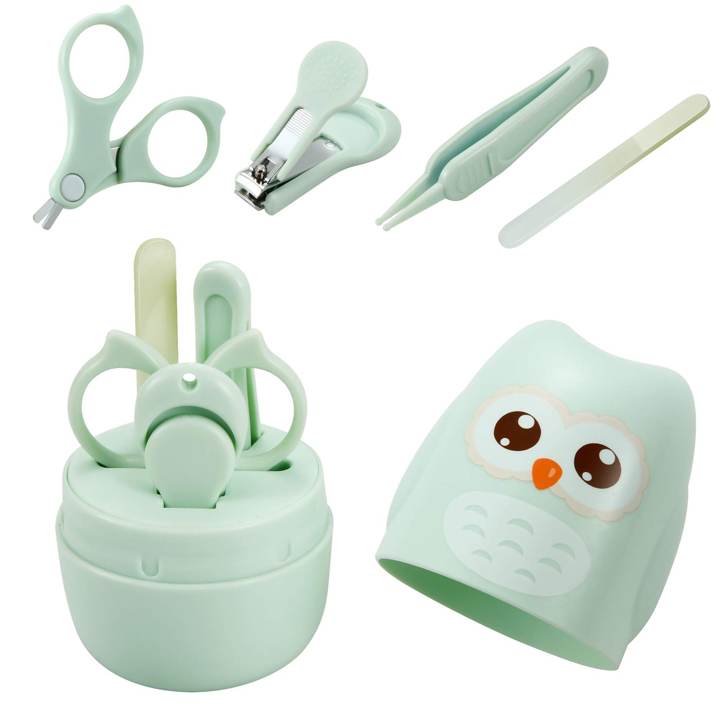 PandaEar Baby Nail Care Kit - 4 Piece Set with Clippers, Scissors, Nail File & Tweezers for Newborns, Infants & Toddlers 1 Month+ | Safe & Gentle Grooming Tools for Baby Nails | Perfect for Home Use, Travel & Baby Showers (Green)