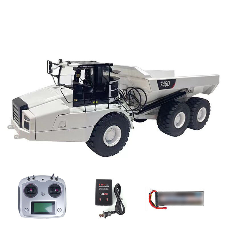 1/14 Scale Ready-To-Run DIM 745D Metal Hydraulic RC Articulated Dump Truck - 6×6 All-Wheel Drive with Light & Sound Effects, Detailed Cab Interior - Perfect for Construction Site Play, RC Hobby Collection, and Outdoor Adventure Activities