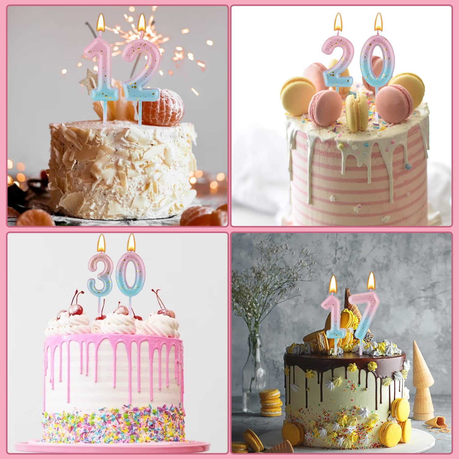 Pink Blue Gradient Birthday Number & Letter Candles for Cakes - Decorative Cake Toppers for Birthday Parties, Anniversaries & Celebrations