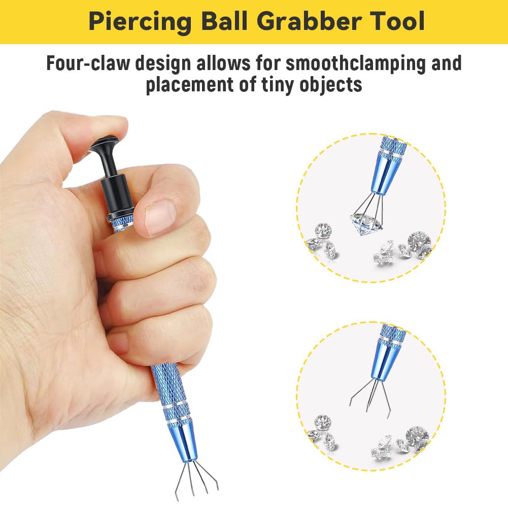 3 Pack Stainless Steel 4-Claw Piercing Ball Grabber Tool - Jewelry Pick Up Tweezers for Tiny Objects, IC Chips & Small Parts - Perfect for Jewelers, Electronics Repair & Crafting