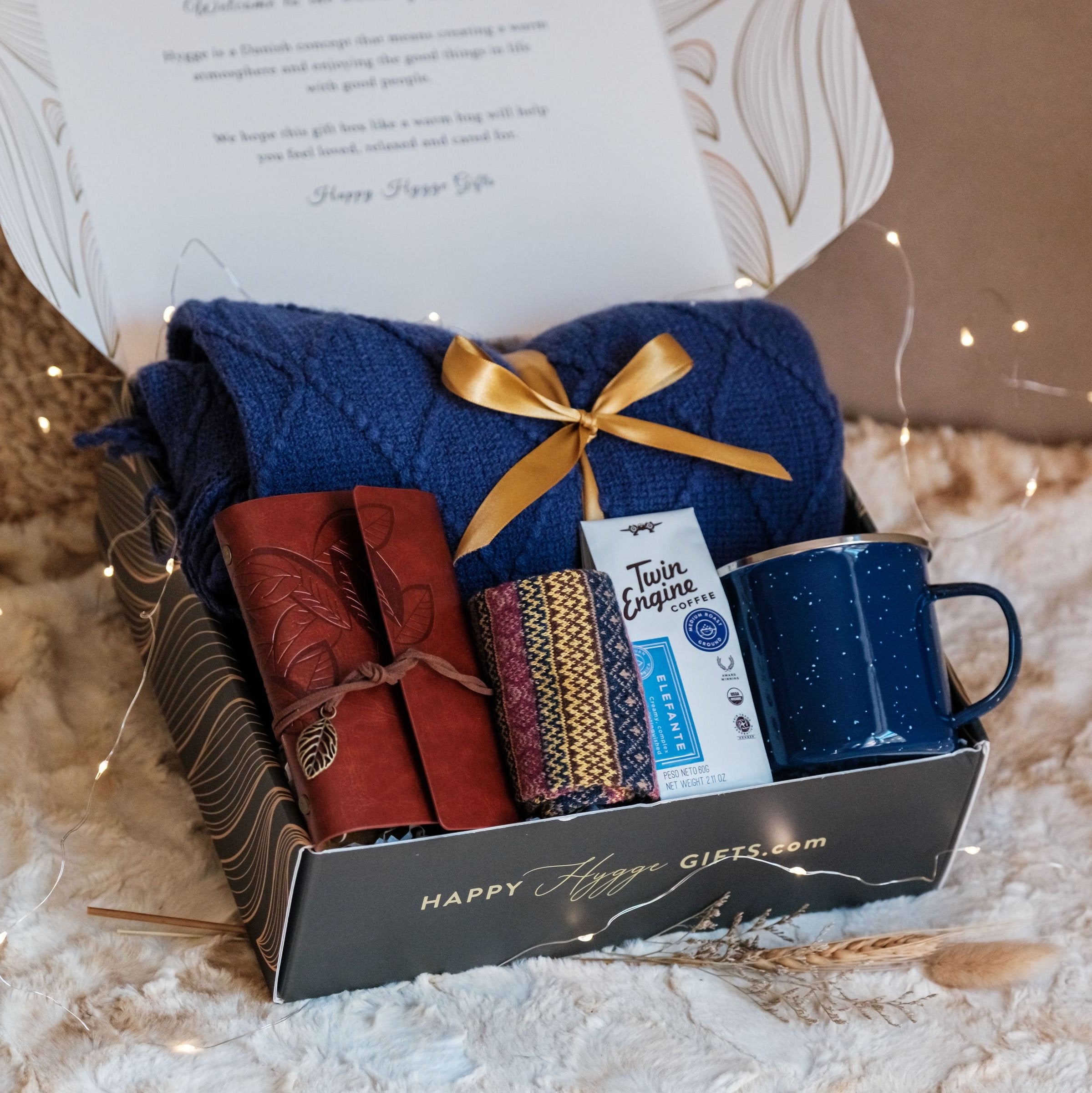 Campfire Comfort Gift Box - Cozy Fleece Blanket, Warm Socks, Premium Coffee, Ceramic Mug & Journal Set | Perfect for Camping, Relaxation & Thoughtful Gifts