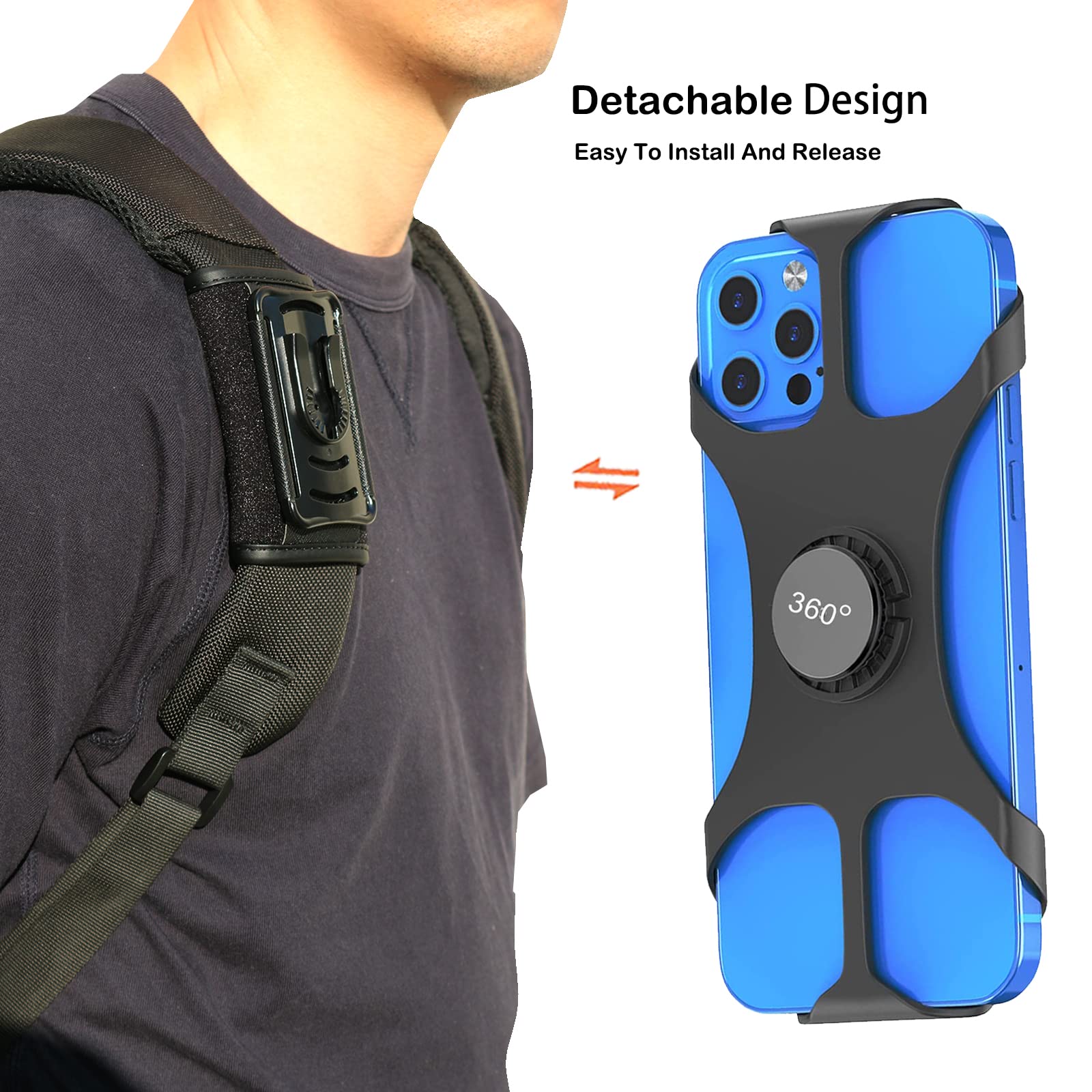FORZEN Backpack Clamp Mount for Phone - Adjustable Phone Holder Clip for Hiking, Climbing & Outdoor Activities - Secure Detachable Strap Clip for iPhone & Android Devices - Perfect for Adventure Travel & Daily Commute