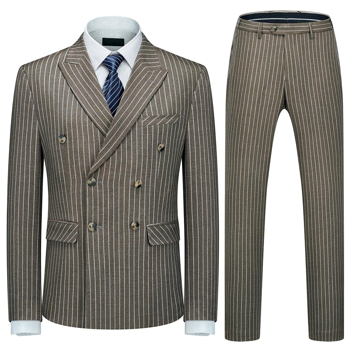 KUDORO Men's 3-Piece Slim Fit Double Breasted Pinstripe Suit | Formal Wedding Tuxedo & Business Attire | Perfect for Weddings, Prom, Office & Special Occasions