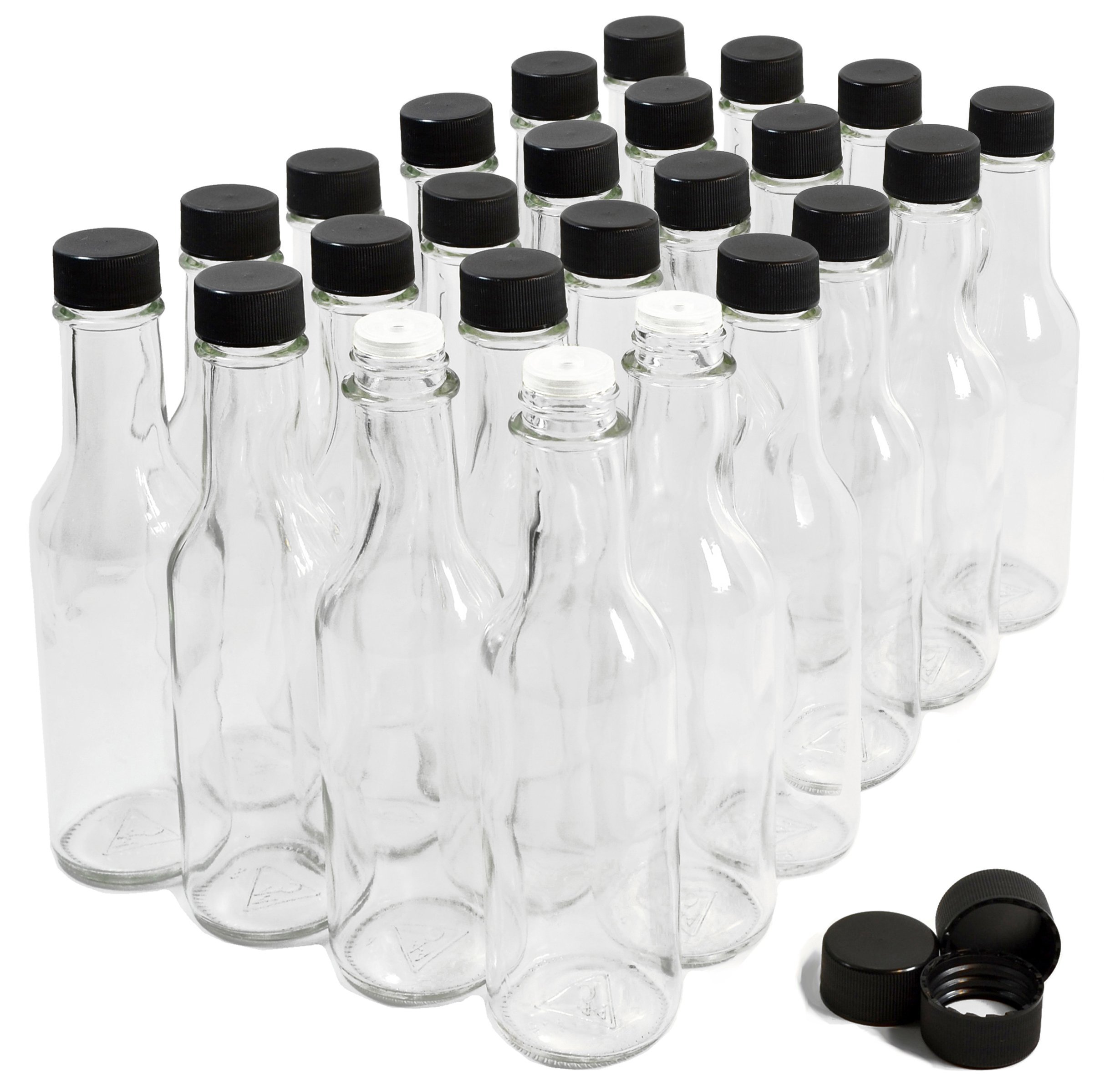 Hot Sauce Bottles 5 Oz, 24 Pack with 30 Black Shrink Capsules – Premium Glass Containers for Homemade Hot Sauce, BBQ Sauce & Salad Dressing – Ideal for Restaurants, Catering & Home Kitchens