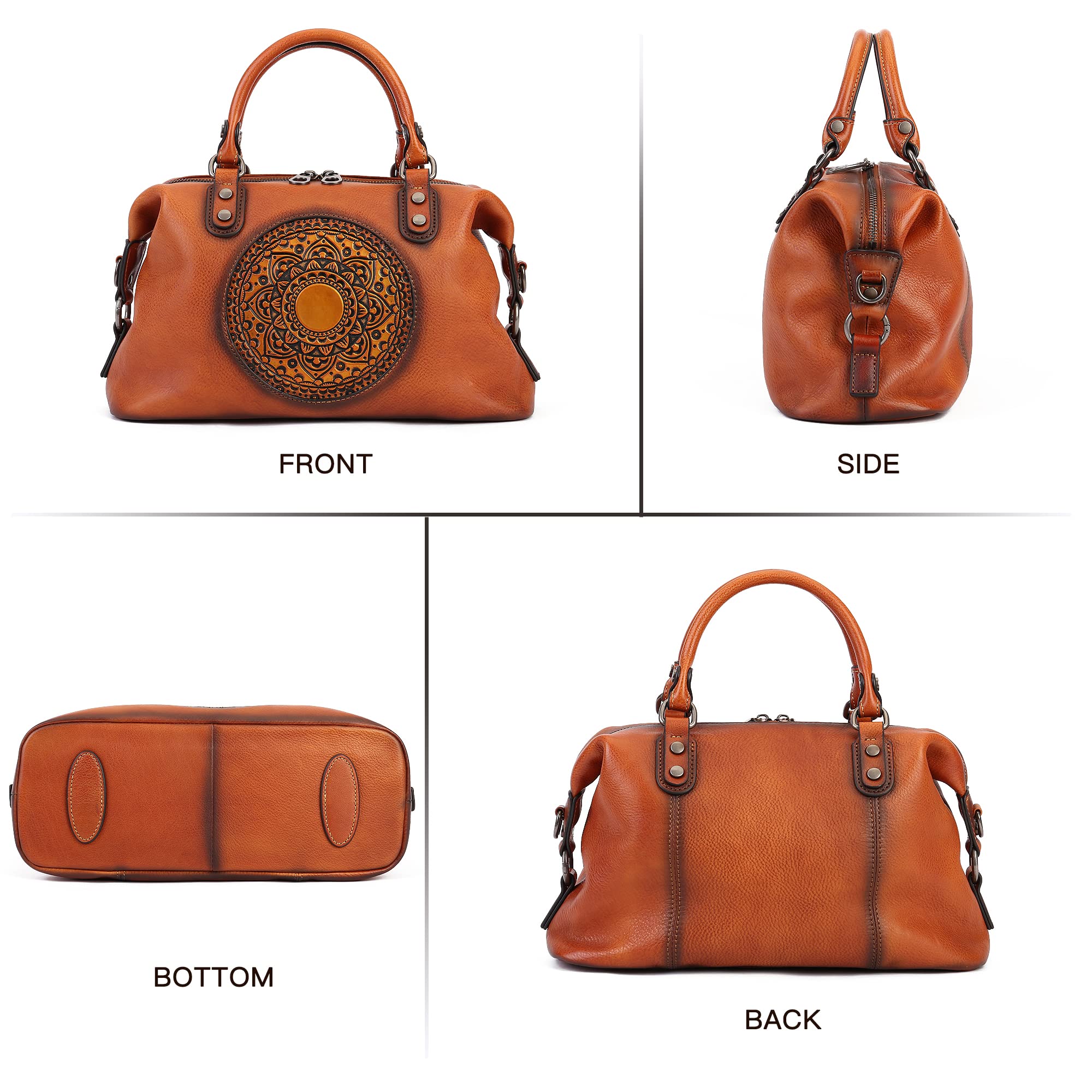 Genuine Leather Handbag for Women - Retro Mandela Crossbody Purse & Tote Bag | Stylish Everyday Carry, Work, Travel & Date Night Accessory