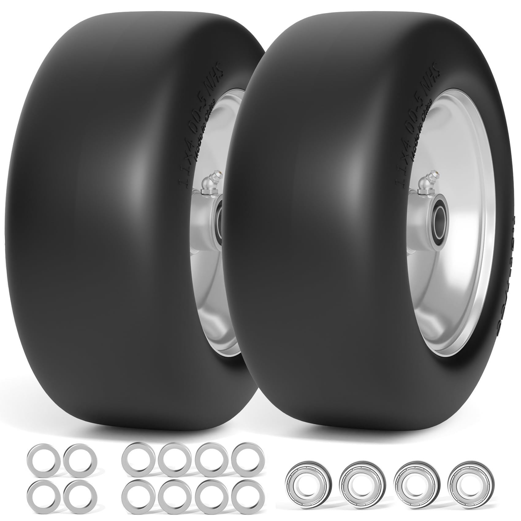 TEPU 11x4.00-5 Flat Free Solid Lawn Mower Tires - 2 Pack Gray - 350Lbs Capacity - Fits Zero Turn Mower Front - 3/4