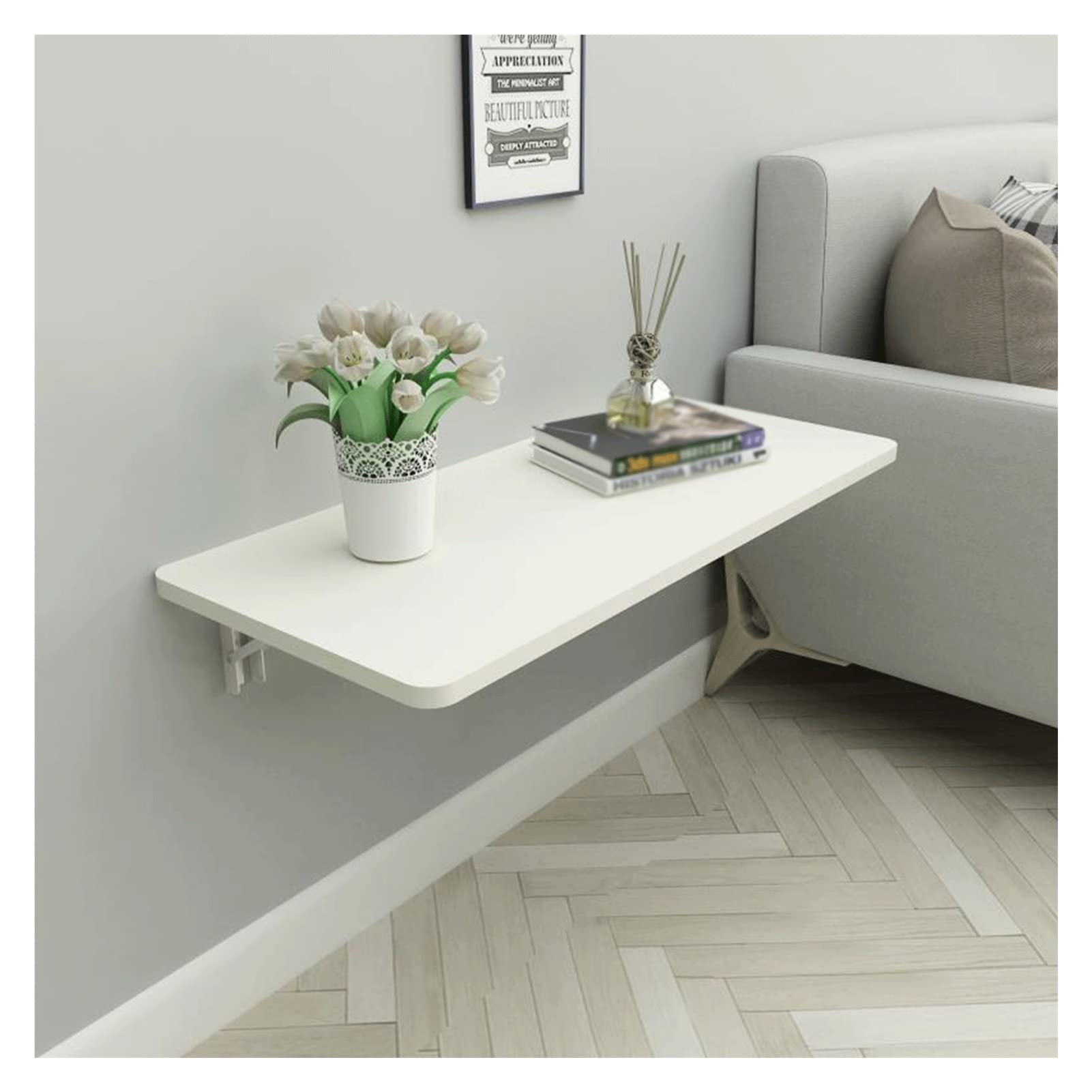 Space-Saving Folding Wall-Mounted Drop-Leaf Table - 16 Size Options White Floating Desk for Kitchen, Dining, Home Office & Laundry Room (40x30cm) - Perfect for Small Apartments & Multipurpose Workspaces