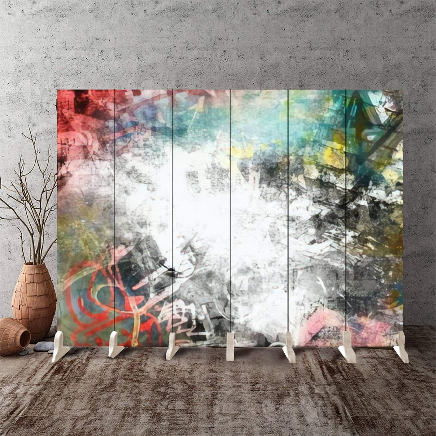 6-Panel Canvas Room Divider Screen - Graffiti Art Folding Privacy Partition with Grunge Colorful Background | Perfect for Home Offices, Studios & Room Separation