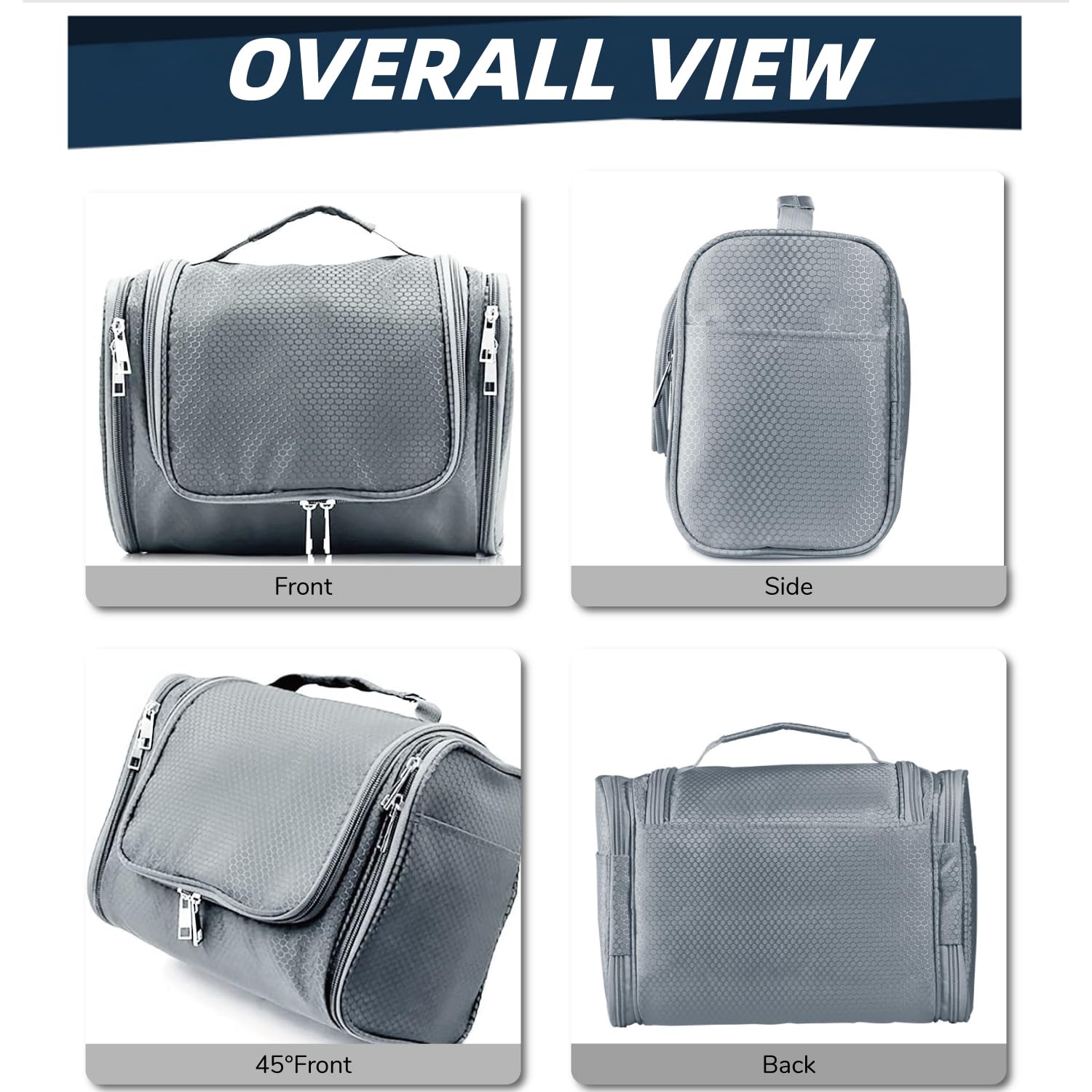 Large Water-resistant Hanging Toiletry Bag for Women & Men - Spacious Travel Cosmetic Organizer with Multiple Pockets, Perfect for Makeup, Shaving Essentials & Full-Sized Toiletries (Gray) | Ideal for Air Travel, Camping & Gym Use