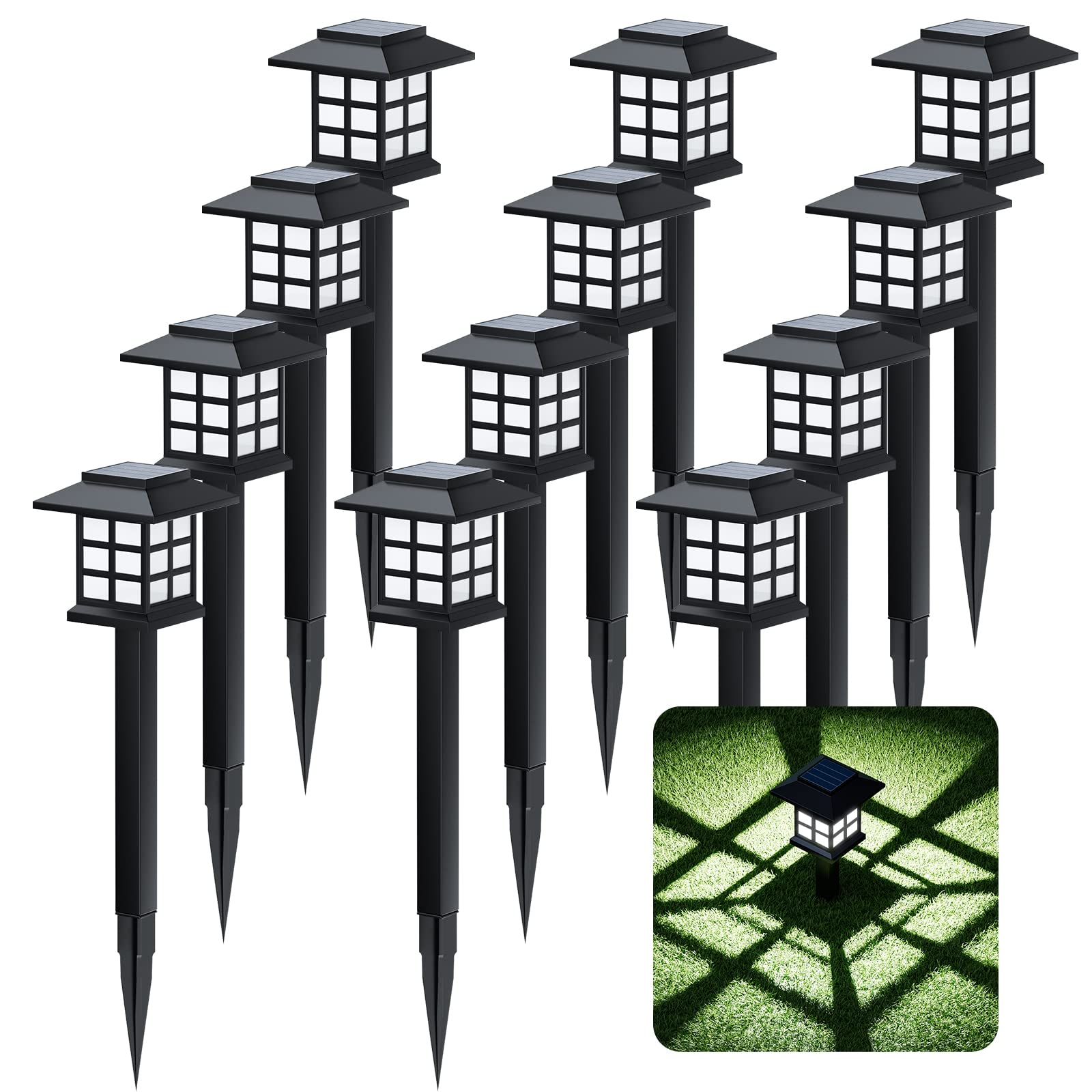 Beassla 12 Pack Solar Outdoor Garden Lights - Waterproof Pathway Lights with Auto On/Off, 12 Hours Long-Lasting Solar Power - Perfect for Landscape, Walkway, Driveway, Patio, Yard & Lawn Decoration | Ideal for Evening Gatherings, Garden Parties & Nighttime Safety Lighting