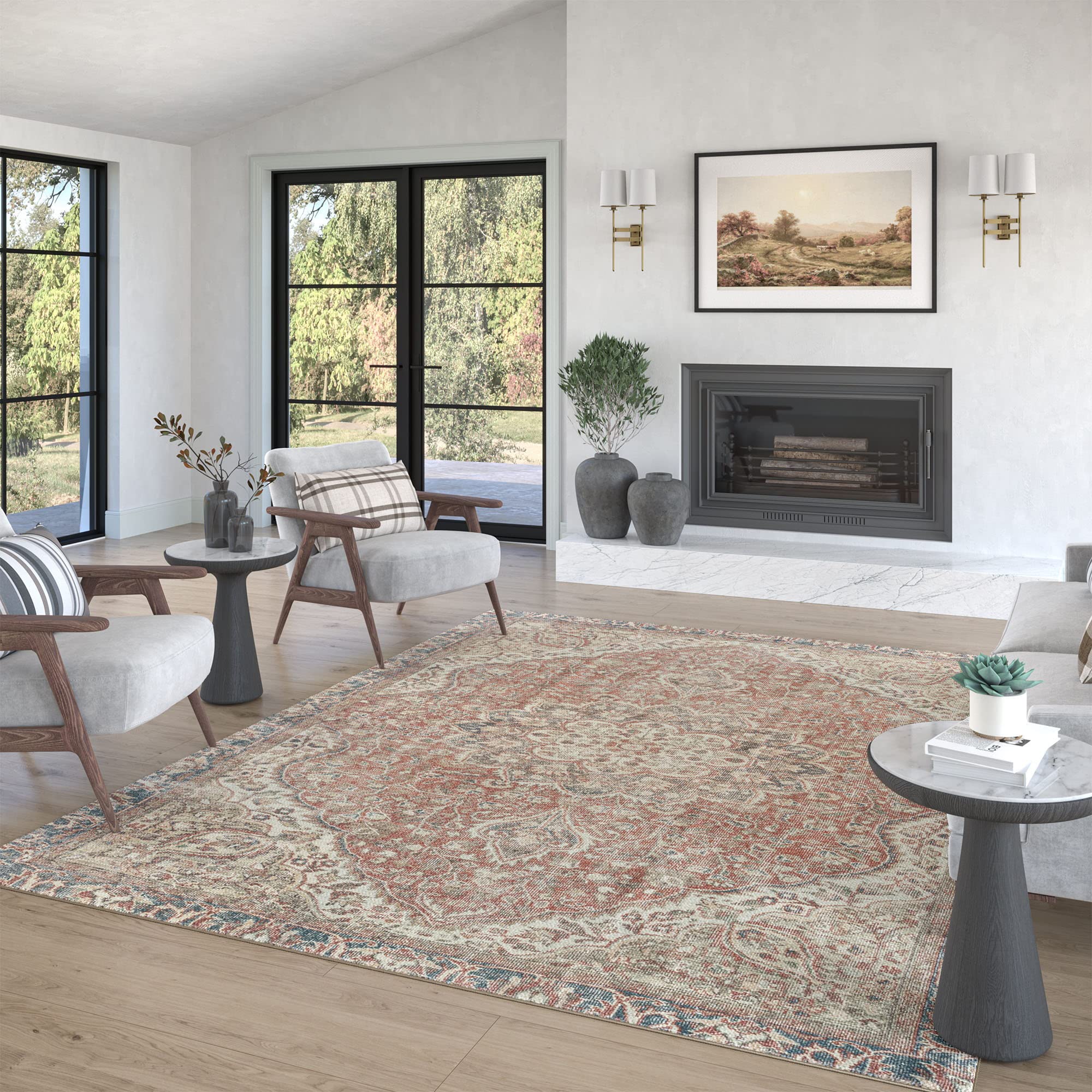 5x7 Machine Washable Traditional Area Rug - Soft Living Room, Dining Room, Bedroom Carpet | Indoor Entryway Runner | Perfect for Home Decor & High Traffic Areas