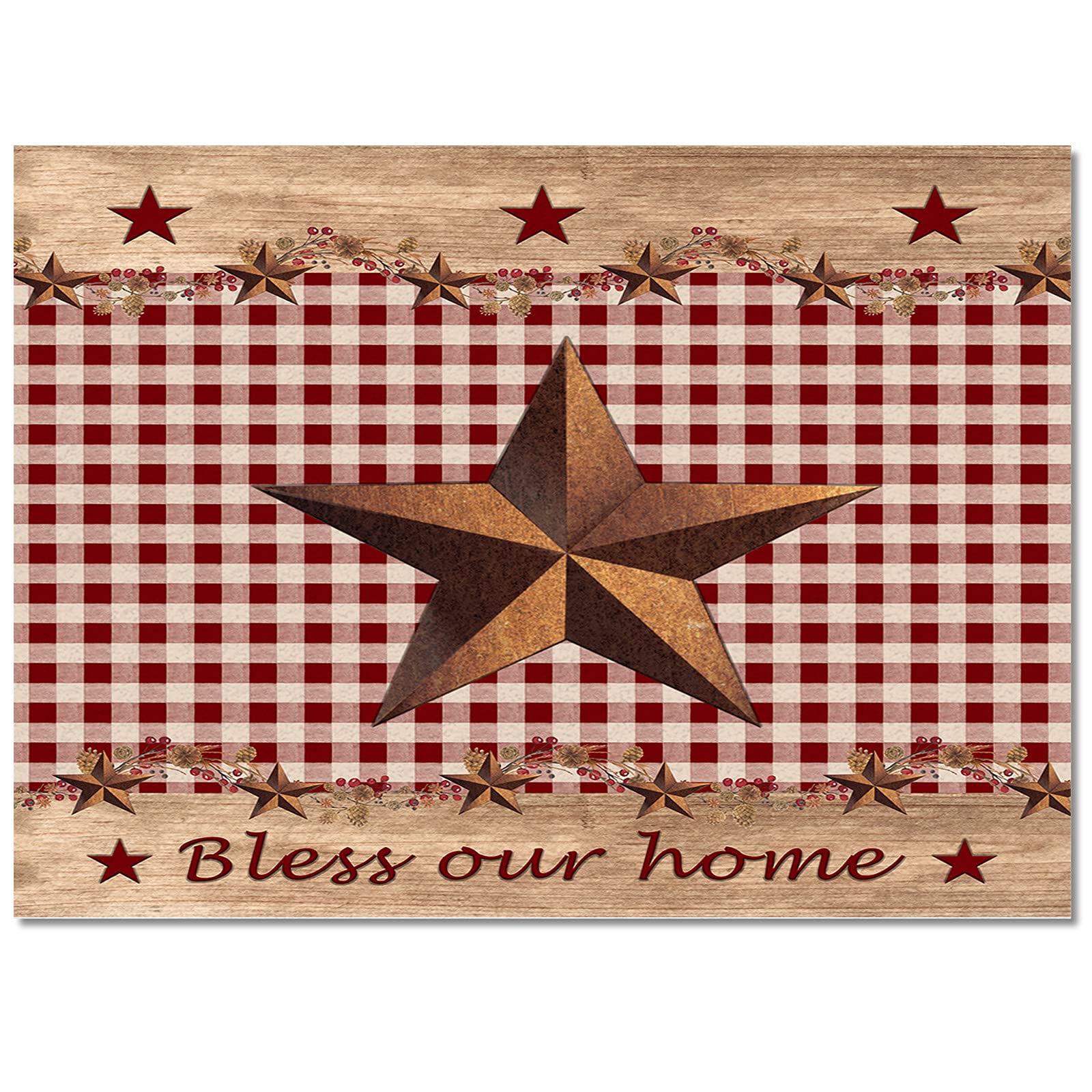 4'x6' Non-Shedding Outdoor Rug - Buffalo Check Plaid in Retro Red & White - Perfect for Bedroom, Living Room, Kitchen & Bathroom Decor | Durable Country Star with Berry Design for Wood Home & Patio Use