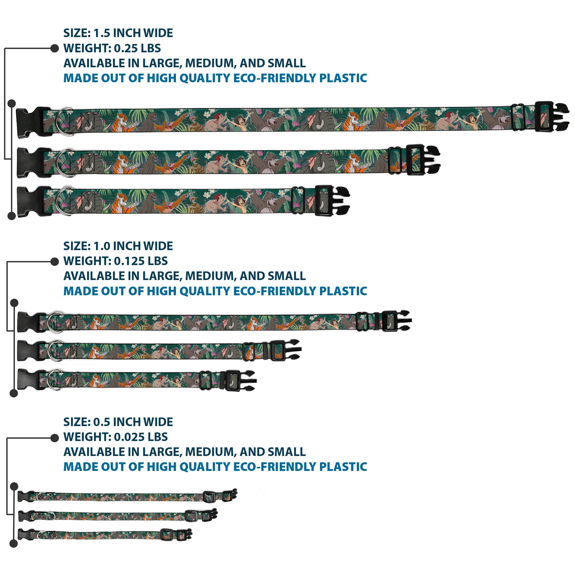 Buckle-Down Plastic Clip Dog Collar - The Jungle Book 8-Character Design - 1/2