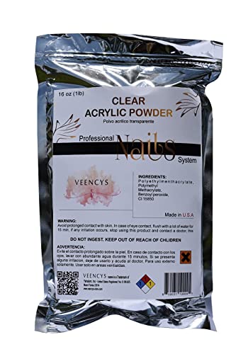 Veencys Clear Acrylic Powder 16oz - Professional Nail Extension Kit for Salon & Home Manicures | Long-Lasting, Odorless Acrylic Nail Art Supplies