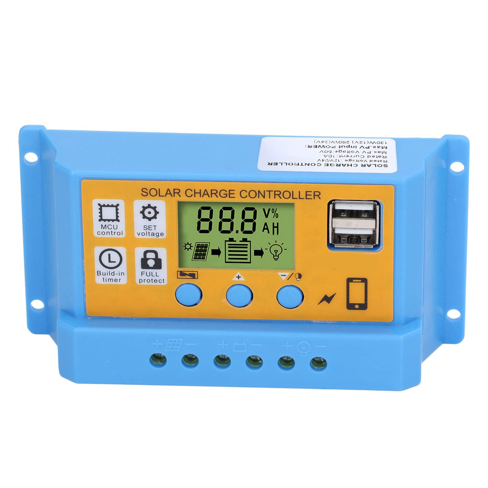 12V 24V Solar Charge Controller with LCD Display - Waterproof ABS Power Off Memory for Home Solar System - Perfect for RV, Boat, Off-Grid & Camping Use