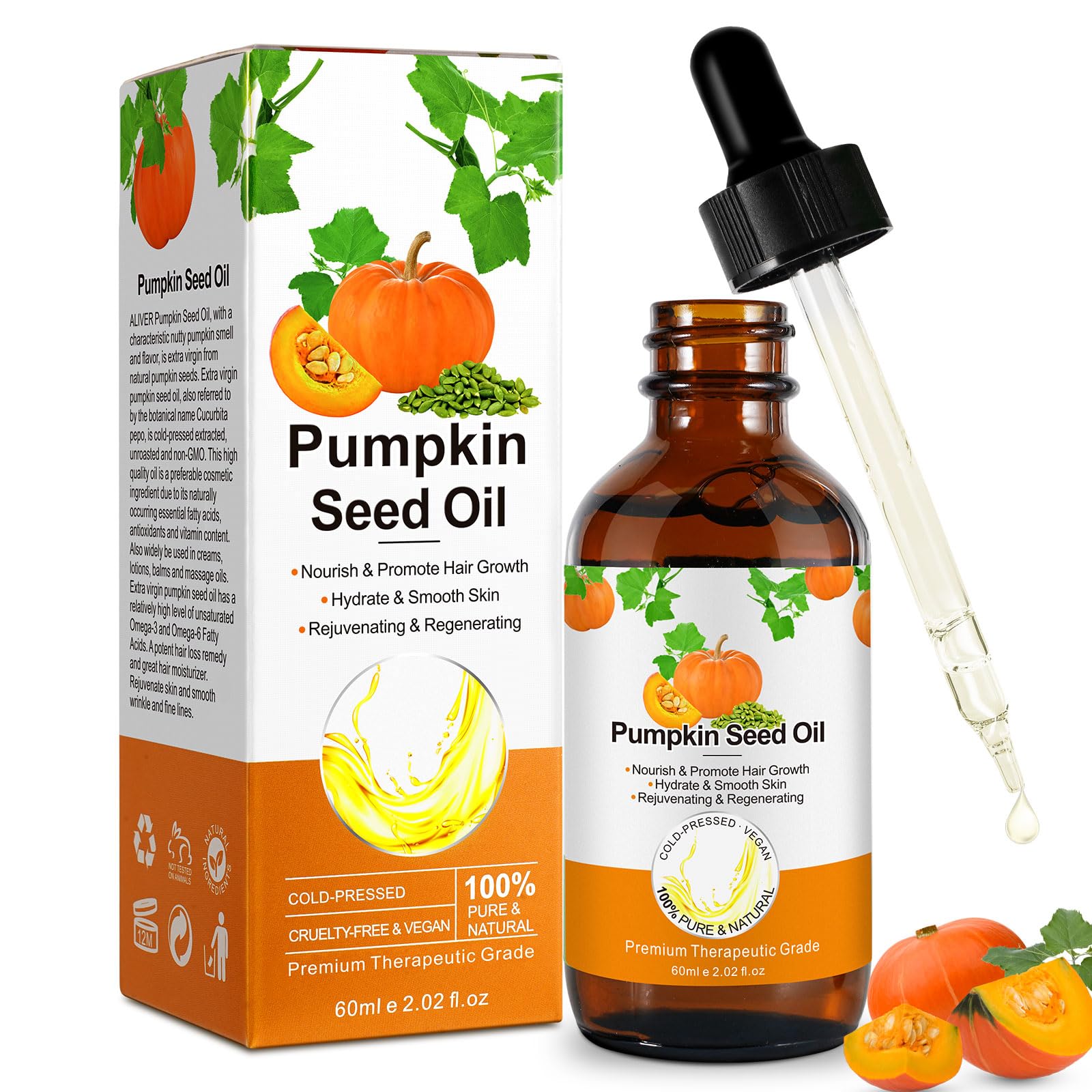 Organic Pumpkin Seed Oil for Hair Growth - Cold Pressed Pure Hair Growth Oil, Moisturizing Scalp Treatment & Nourishment for All Hair Types | Promotes Thicker, Healthier Hair | Perfect for Dry Scalp & Damaged Hair Care
