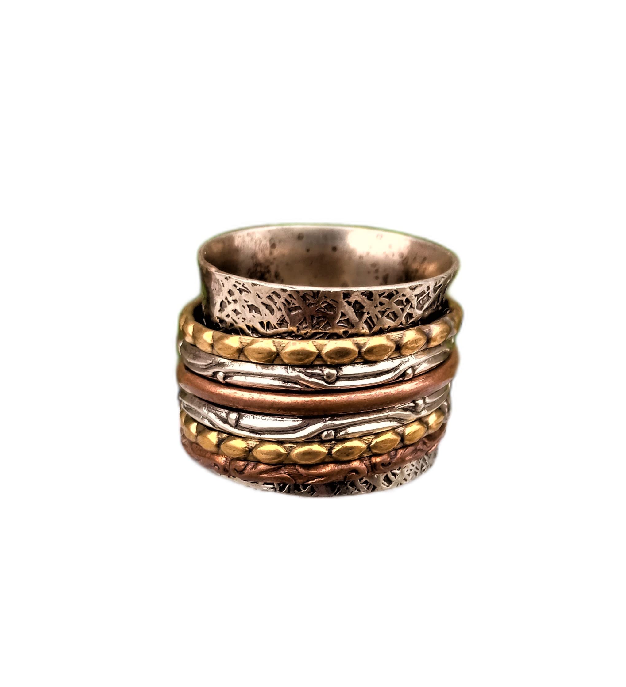 925 Sterling Silver Spinner Ring for Men & Women - Three-Tone Meditation Fidget Ring for Anxiety Relief, Stress Relief, and Focus - Perfect for ADHD, Thumb Ring, and Everyday Wear