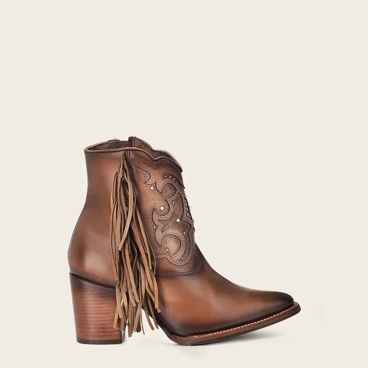 Cuadra Women's Almond Western Cowgirl Ankle Boots - Genuine Cowhide Leather Booties for Country Dancing & Rodeo Events