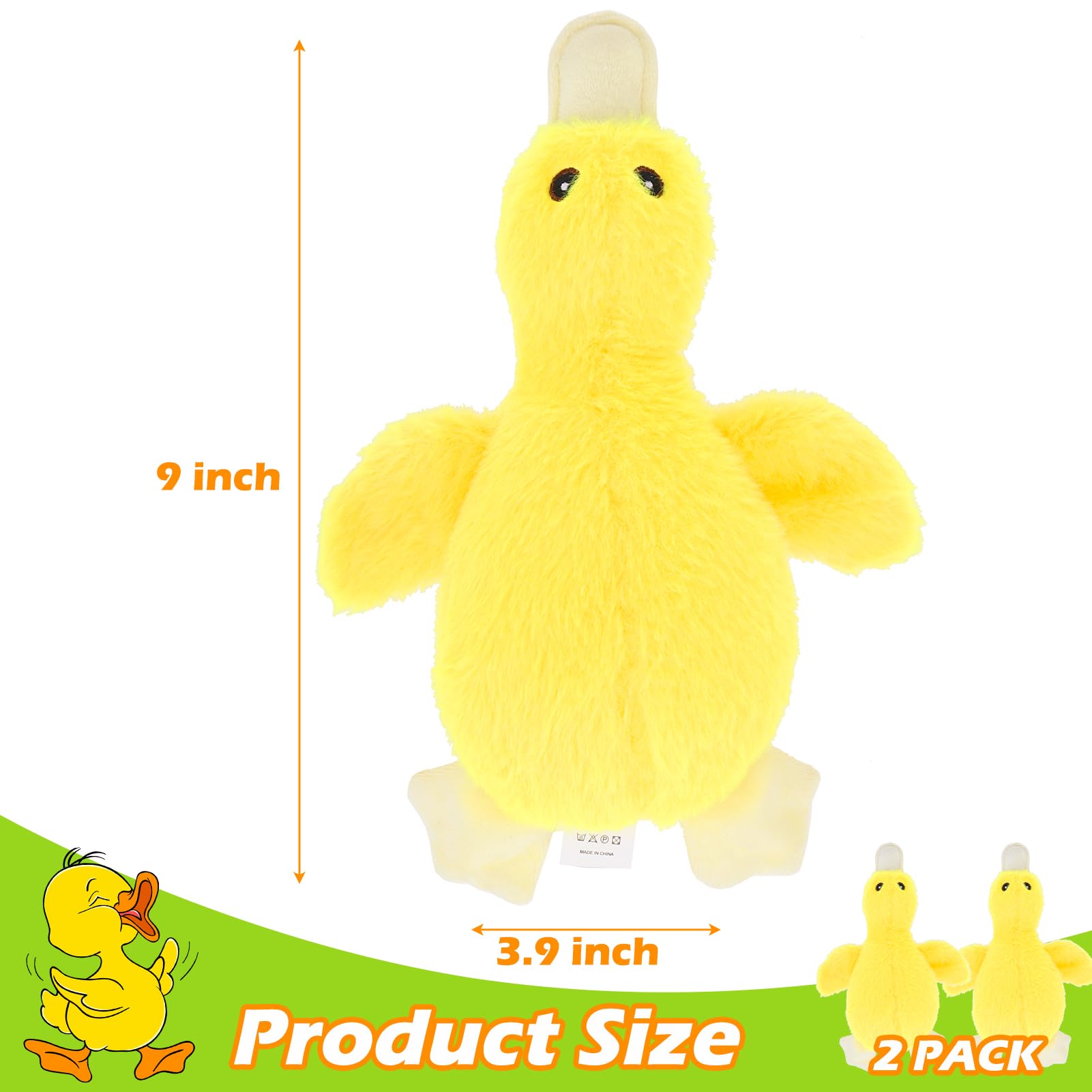 EXPAWLORER Plush Squeaky Duck Dog Toy - Soft Stuffed Chew Toy for Small & Medium Dogs, Cute Yellow Duck Puppy Teething & Biting Training, Interactive Squeaker Toy - Perfect for Playtime, Birthday Gifts & Anxiety Relief (2 Pack)