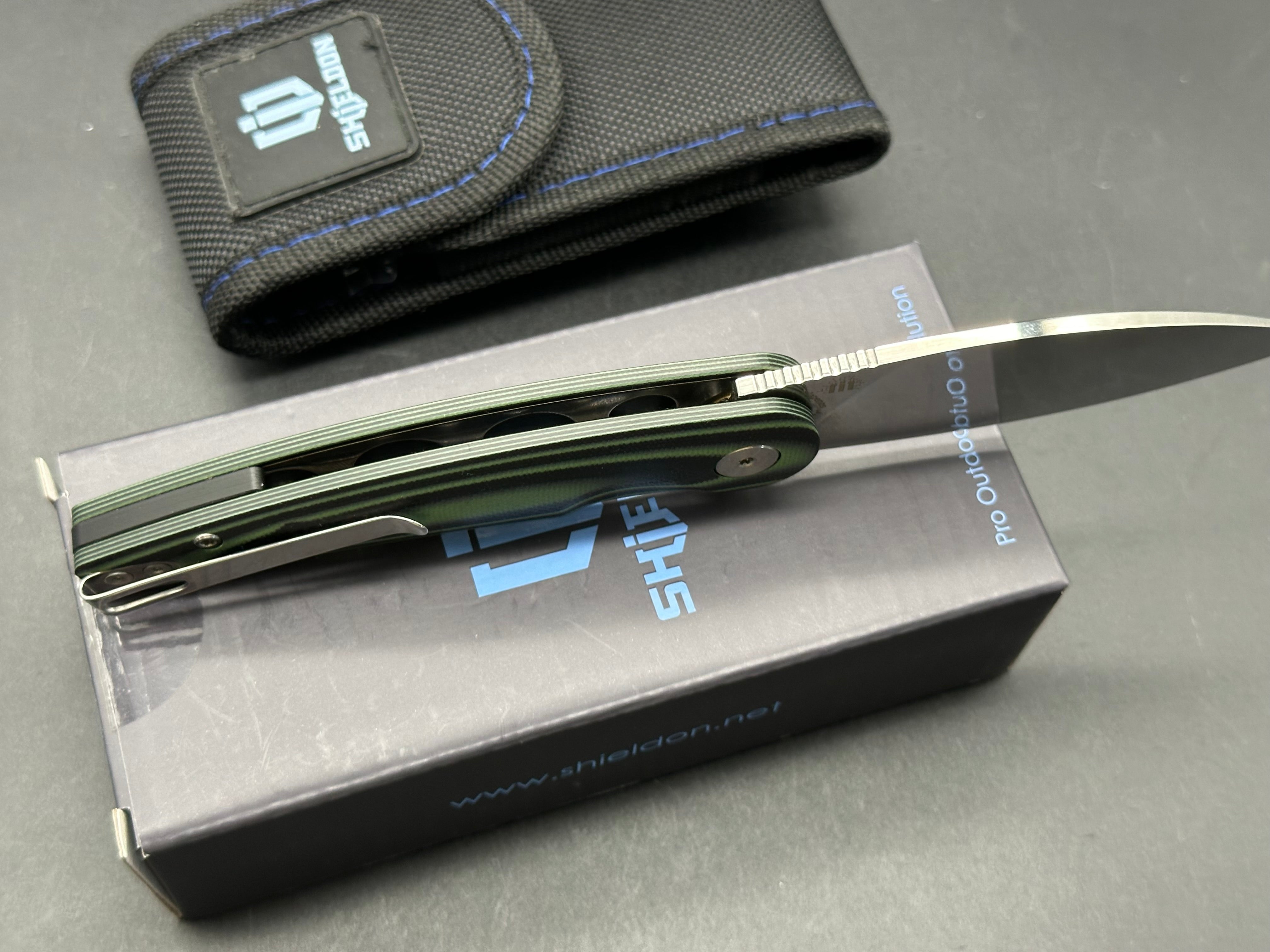 SHIELDON Folding Knife - 154CM Steel Blade, Green G10 Handle, Plain Edge, Mirror Polish Finish - Perfect for Camping, Hiking & Outdoor Adventures
