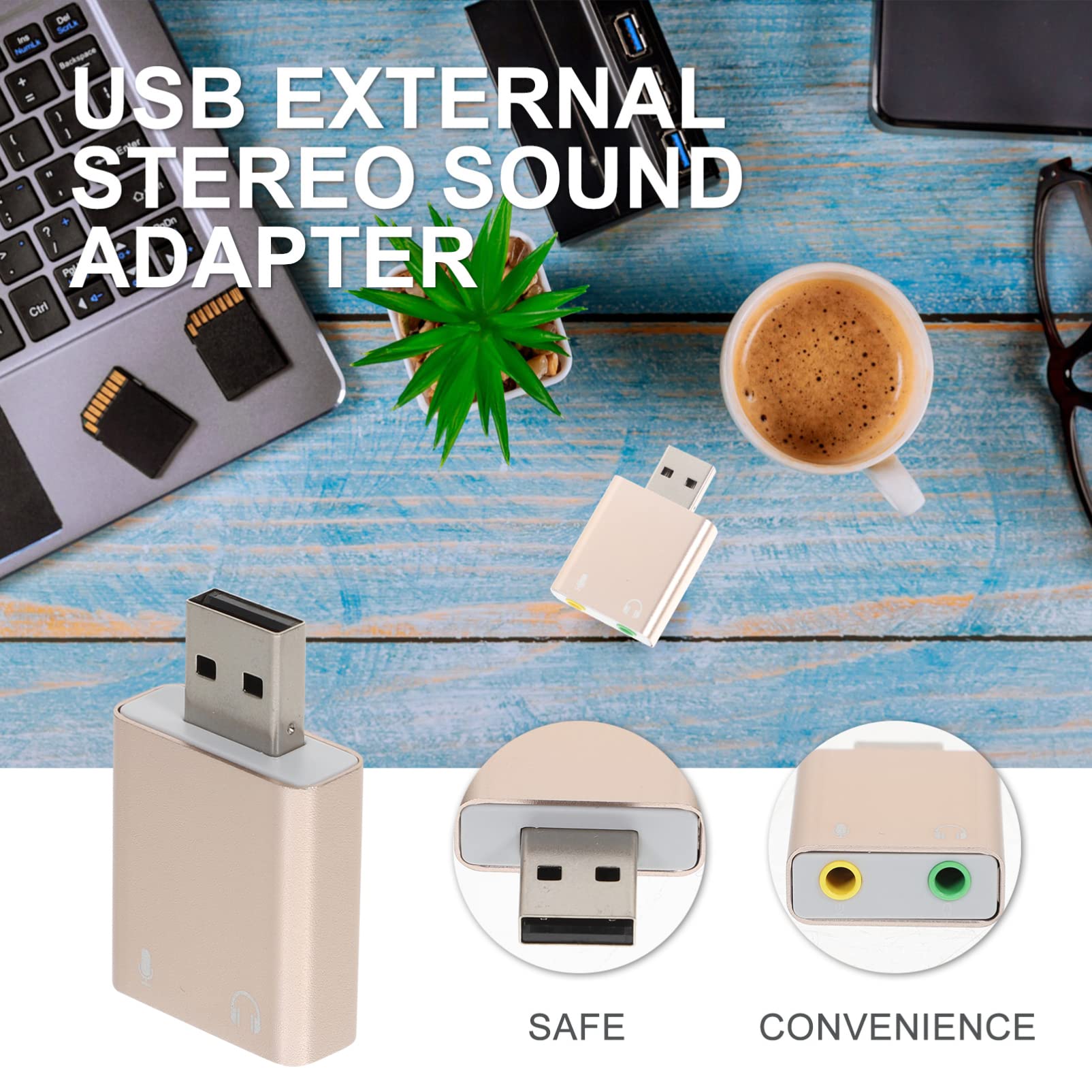 MILISTEN USB 7.1 Audio Adapter with Headset & Microphone Jack - Universal USB Sound Card for PC, Laptop, Gaming - Virtual Surround Sound for Streaming, Online Meetings & Music Production