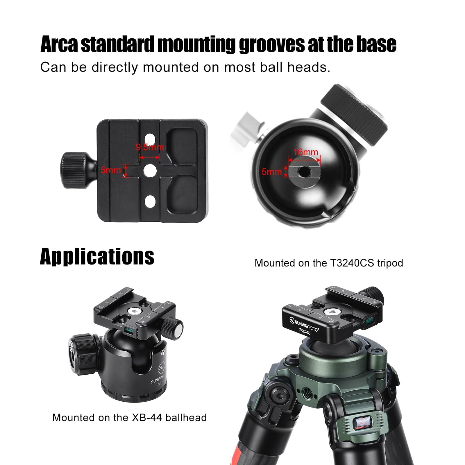 SUNWAYFOTO SQC-50 50mm Universal Arca Swiss Quick Release Clamp - Compatible with Tripods, Monopods & 17S Bipods for Photography and Videography