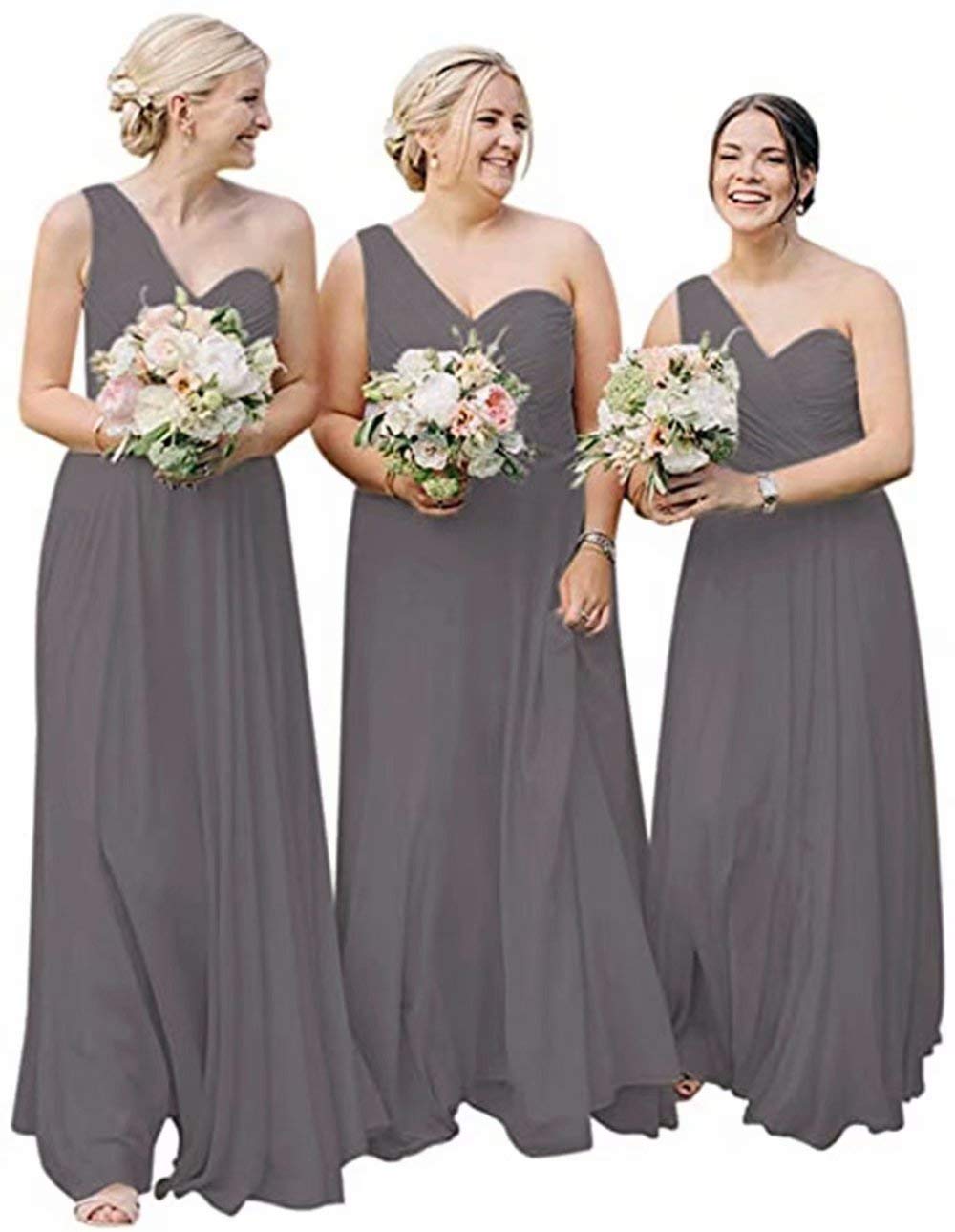 Elegant One Shoulder Bridesmaid Dresses Long Chiffon Pleated Formal Gown for Wedding, Prom & Party - Perfect for Evening Events, Cocktail Parties & Special Occasions