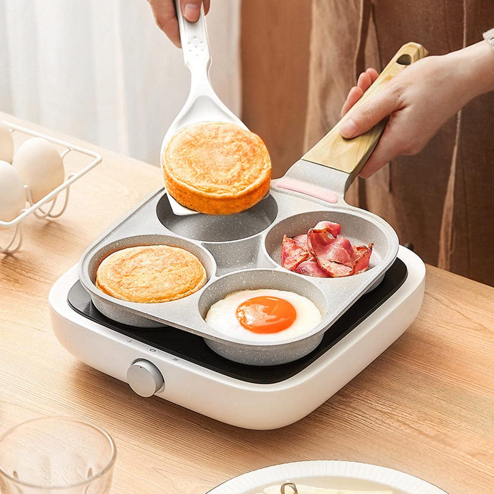 JINYISI Nonstick Egg Frying Pan - 4 Cup Pancake Pan, Rust-Free Omelet Cooker with Easy Clean Surface (White) - Perfect for Breakfast, Omelets, Fried Eggs & Pancakes