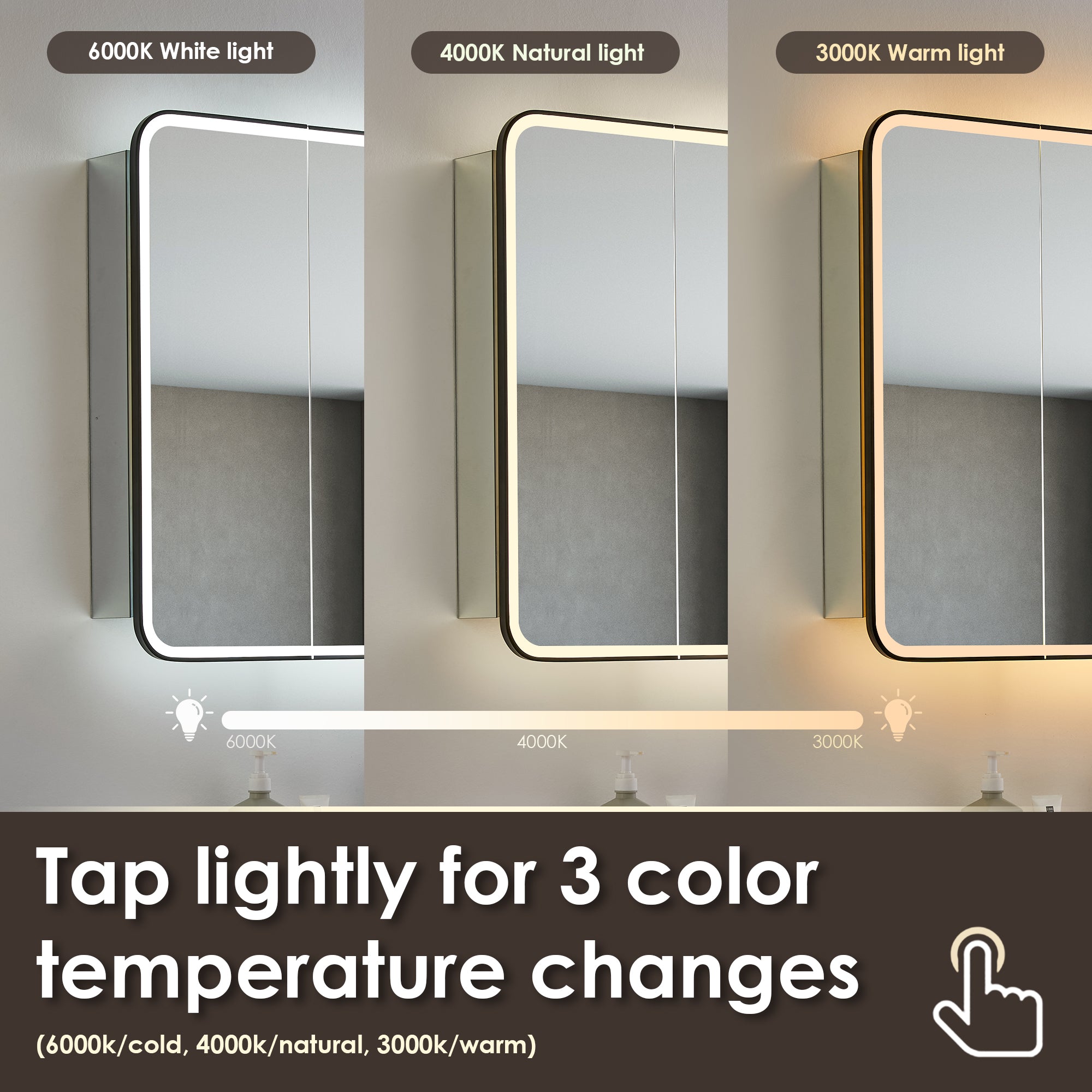 Black Aluminum LED Bathroom Mirror Medicine Cabinet - Surface Mount/Recessed, Dimmable Lighting, Rust-Resistant for Modern Bathroom & Vanity Decor