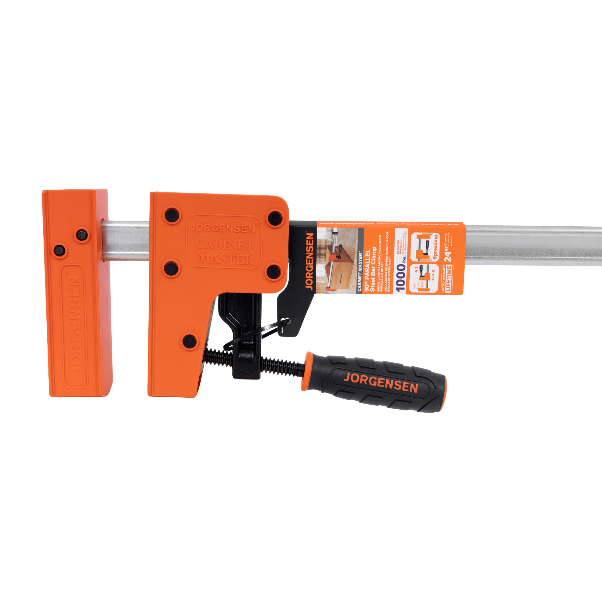 JORGENSEN 8024 Cabinet Master 24-Inch 90-Degree Parallel Steel Bar Clamp - Heavy-Duty Woodworking Clamp for Cabinets, Furniture, and DIY Projects