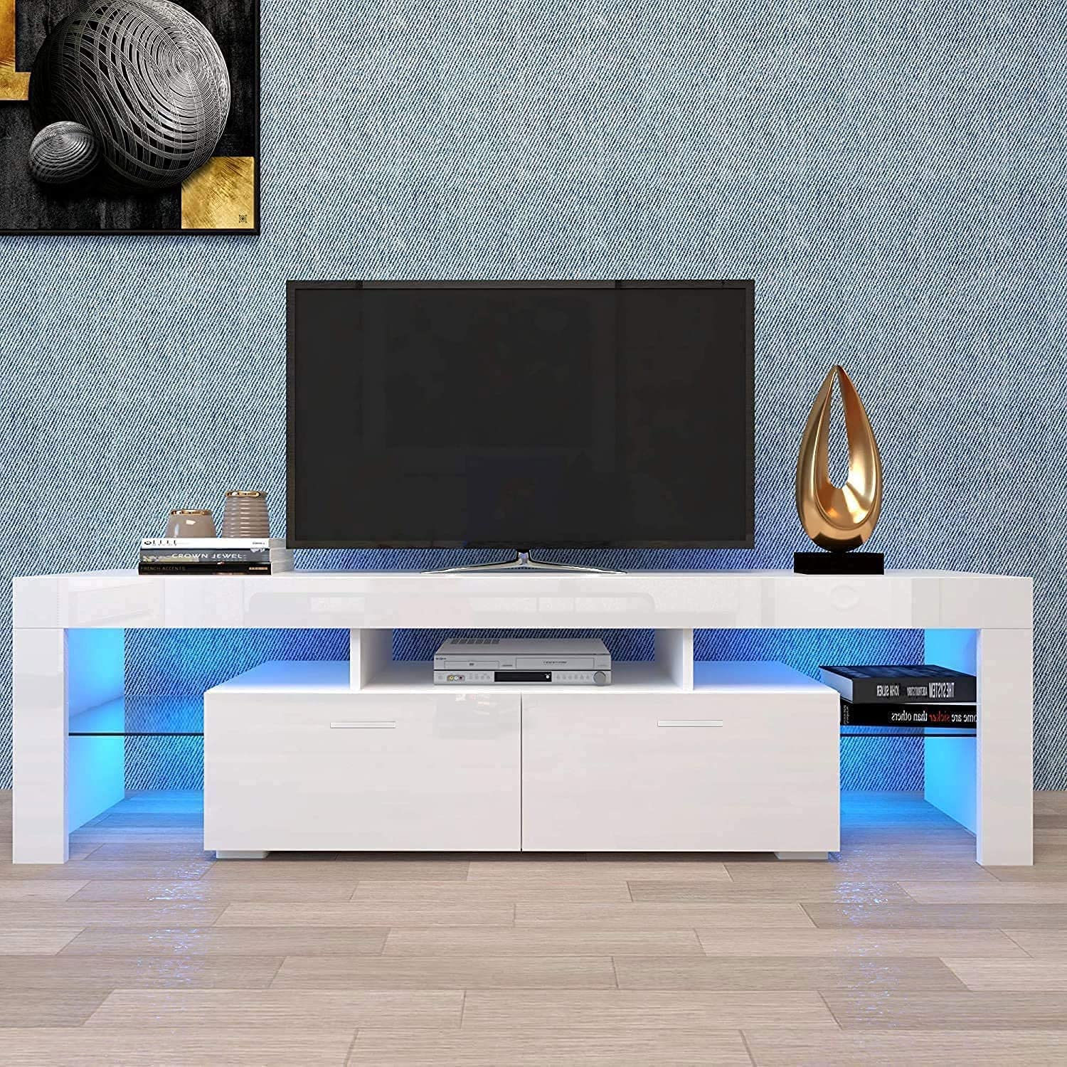 65 Inch TV Stand with LED Lights - 20 Color Effects, Modern Entertainment Center with Storage Drawers & Shelves, Perfect for Living Room, Home Theater & Gaming Setup