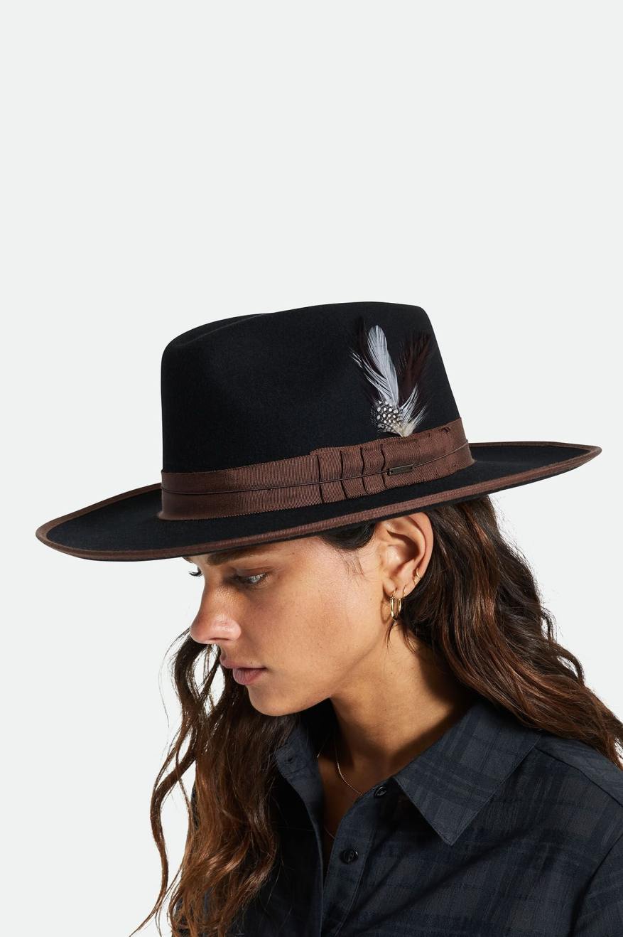 Burnt Henna & Black Feather Hat for Women - Stylish Bohemian Accessory for Festivals, Parties, and Outdoor Events